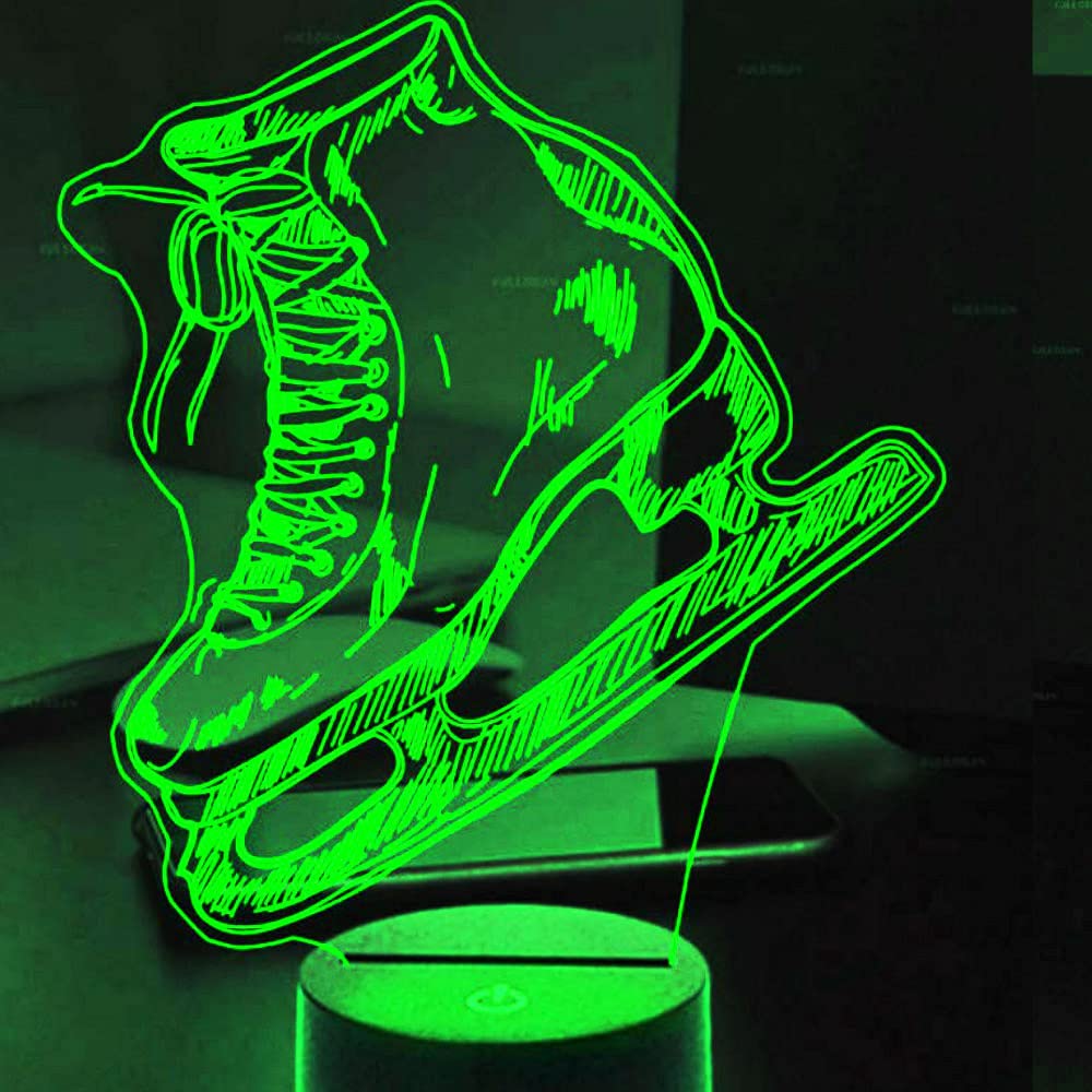 3D Ice Skate Shoes Night Light - Touch Switch LED Table Lamp with 7 Color Changing Lights, Optical Illusion Decor for Desk, Home, Christmas, Birthday Gift for Kids & Children | Perfect for Bedroom, Nursery, Party Decorations & Holiday Gifts