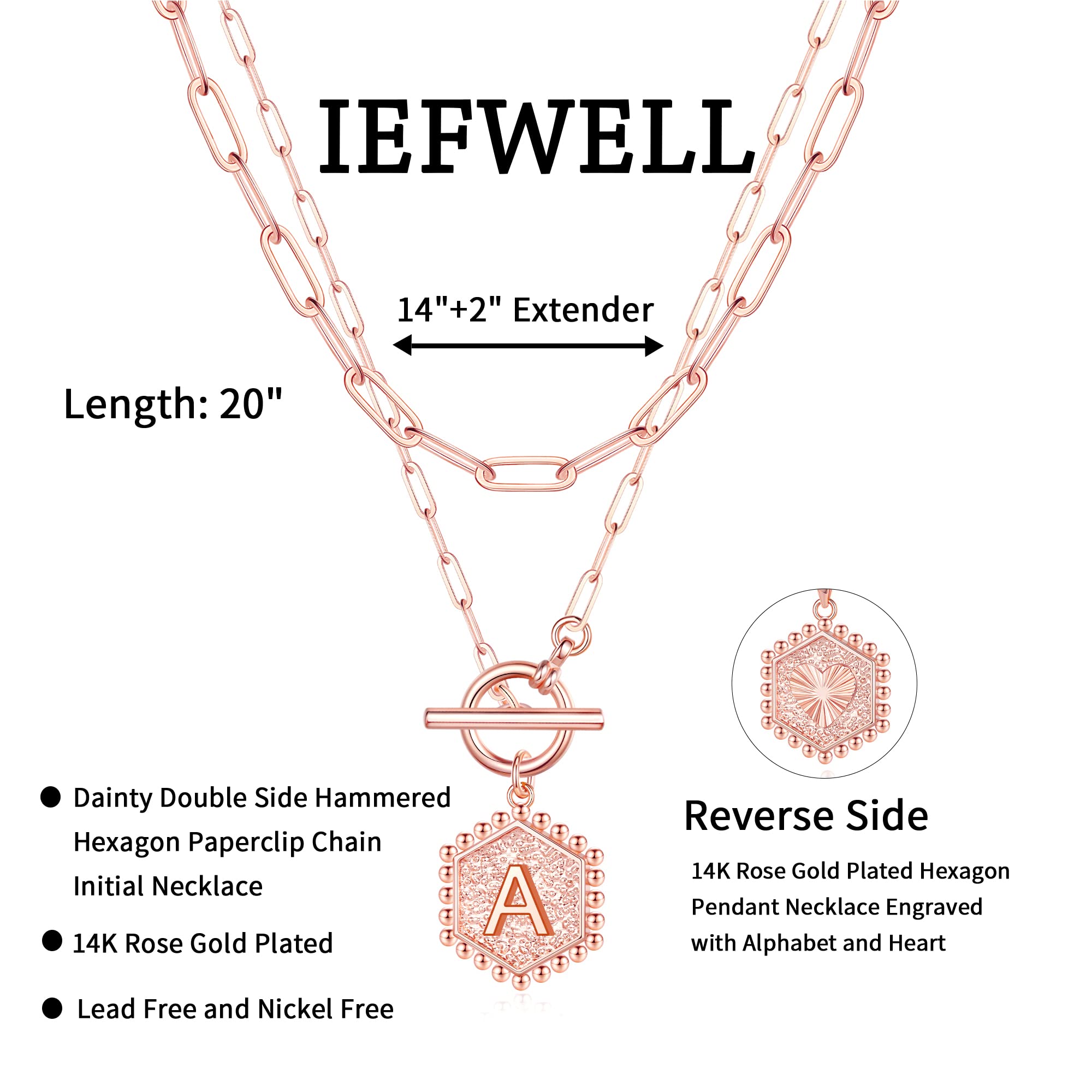 14K Gold Plated Layered Necklace for Women - Rose Gold Paperclip Chain with Toggle Clasp, Initial Pendant Jewelry | Perfect for Layering, Everyday Wear & Gift Giving