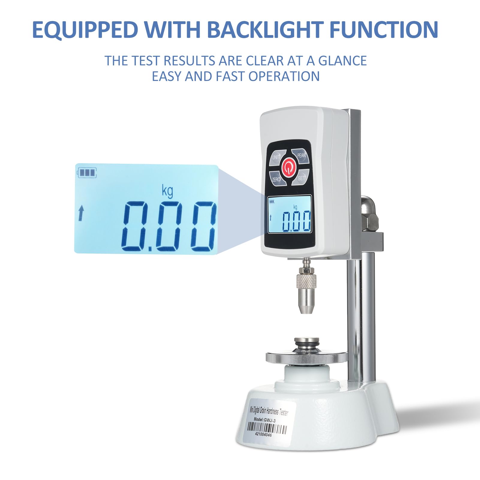 GWJ-3 Digital Grain Hardness Tester - 20KG/196N Capacity, 0.01kg/0.1N Precision for Seed, Fodder, Rice & Cereal Quality Testing | Perfect for Agriculture Labs, Food Research & Grain Quality Control