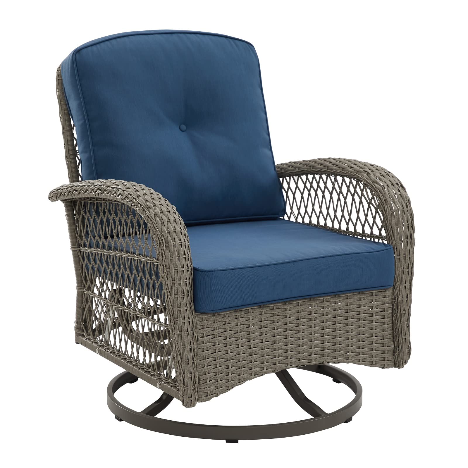 3 Piece Patio Furniture Set - Blue Rattan Outdoor Bistro Table and 2 Wicker Chairs with 3.9