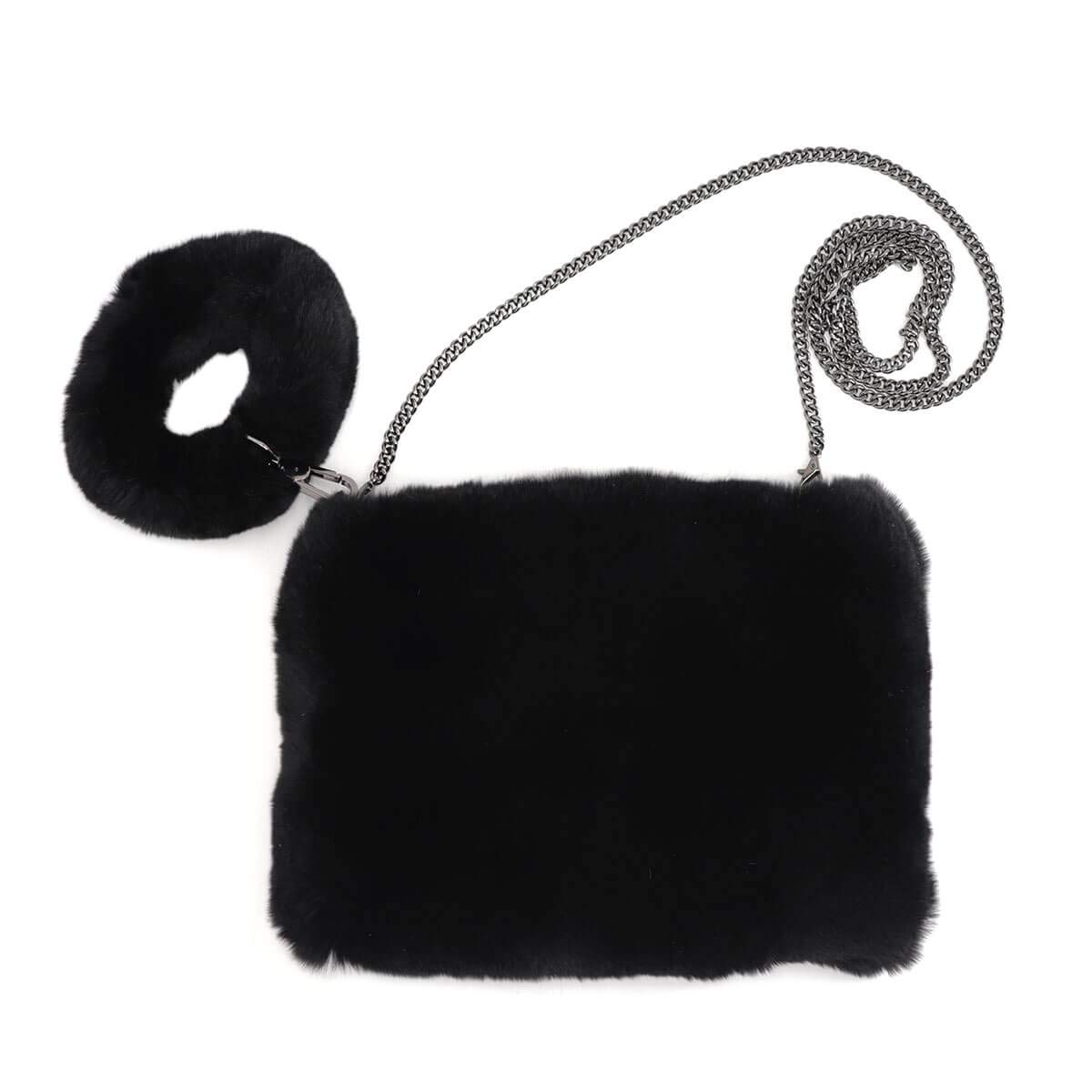Surell Real Rex Rabbit Fur Wristlet Bag - Soft Fuzzy Clutch Purse with Adjustable Long Strap & Secure Zipper Closure - Luxurious Women's Fashion Handbag for Parties, Weddings & Evening Events - Perfect Gift for Her