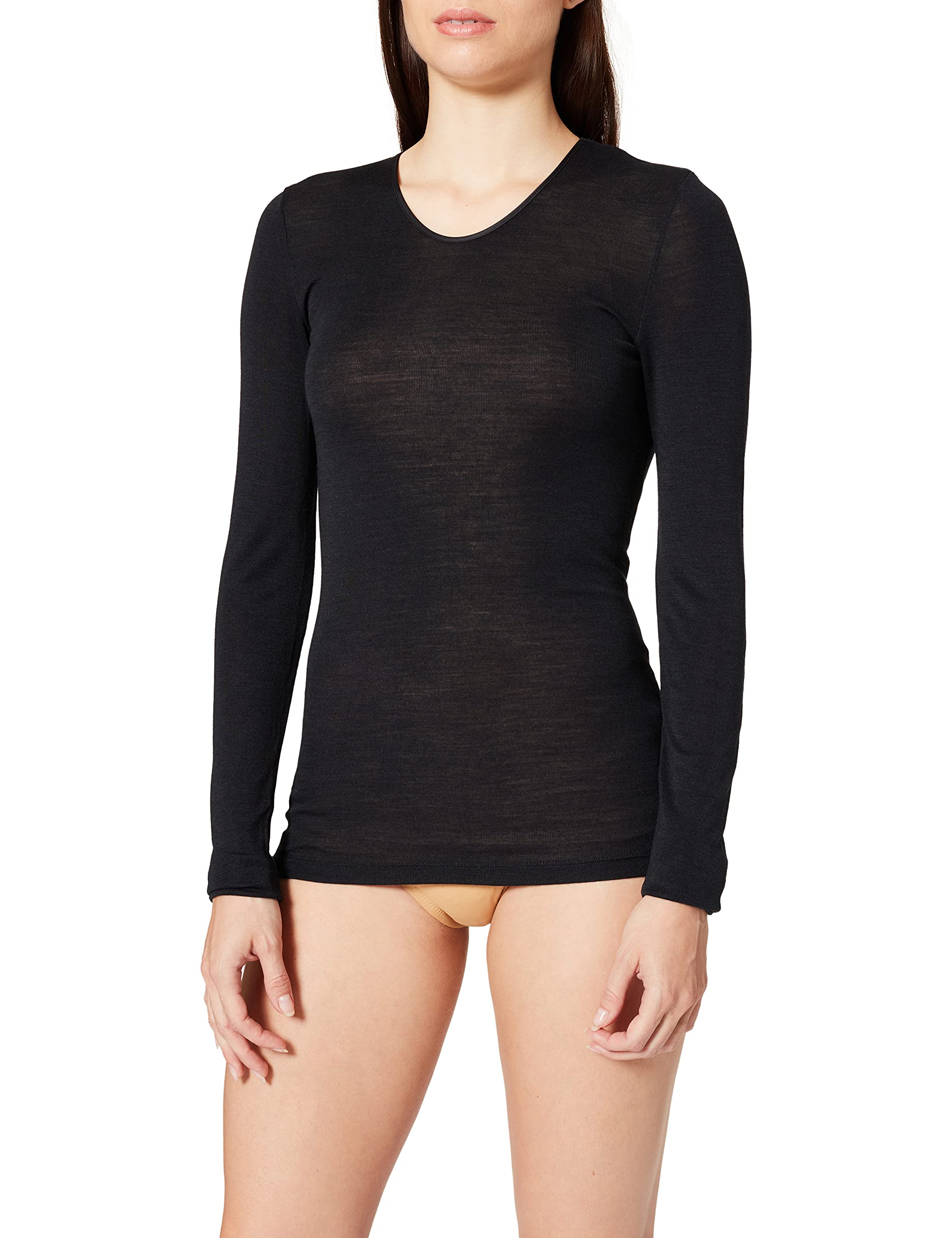 HANRO Women's Wool Blend Silk Long Sleeve Shirt 71409 - Soft Thermal Base Layer for Winter, Perfect for Office Wear & Layering in Cold Weather