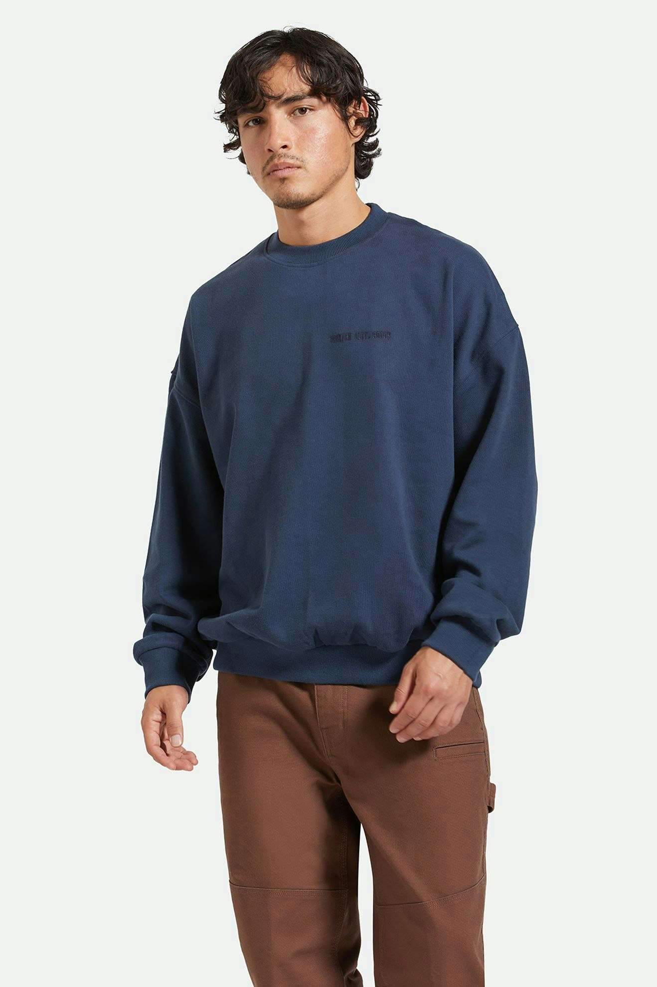 Embroidered Heavyweight Oversized Crewneck Sweatshirt - Washed Navy Blue | Comfortable & Stylish Pullover for Men & Women | Perfect for Casual Wear, Street Style & Loungewear