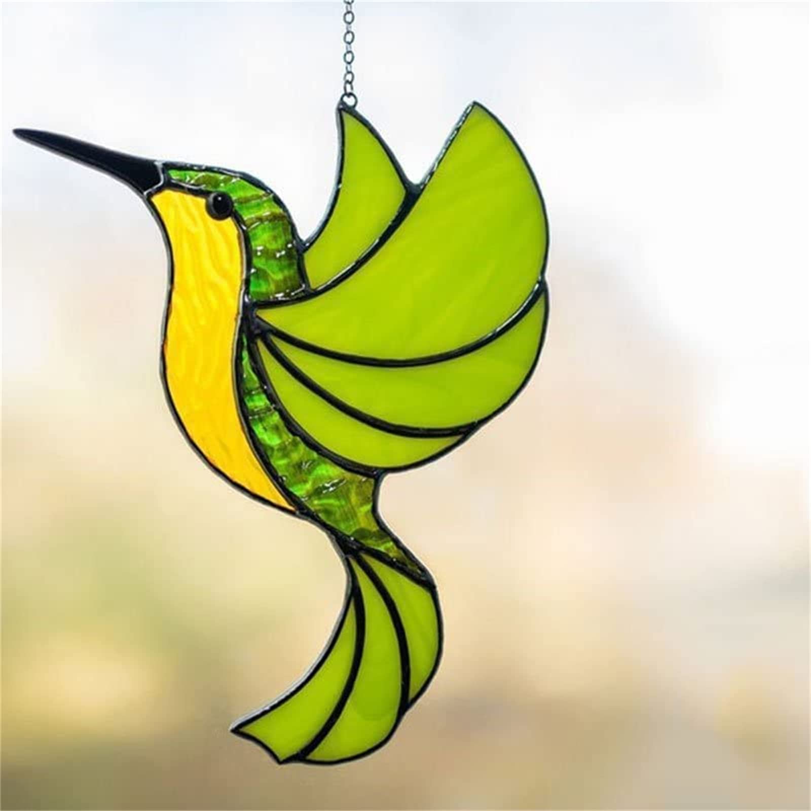 Handmade Yellow Hummingbird Sun Catcher - Glass Window Bird Decorations & Ornaments for Home - Perfect for Living Room, Bedroom & Garden Windows
