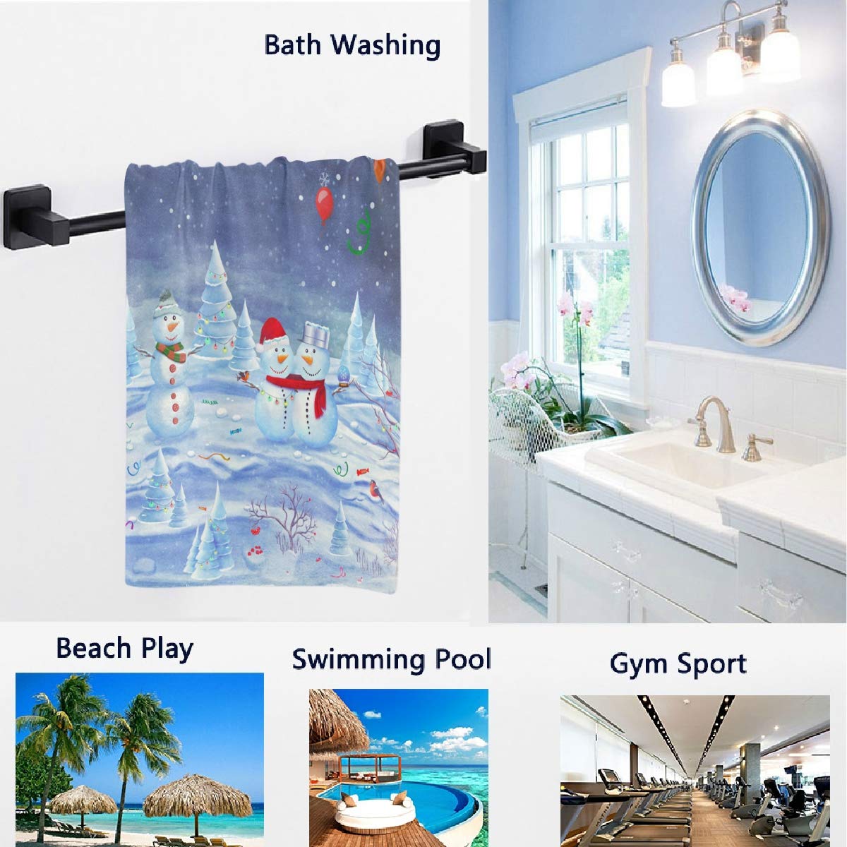 Winter Holiday Snowmen & Snowflake Decor Hand Towels - Soft Large 16x30 Inch Multipurpose Bath, Hotel, Gym, Spa Towels - Perfect for Festive Home Decor, Guest Bathrooms & Holiday Parties