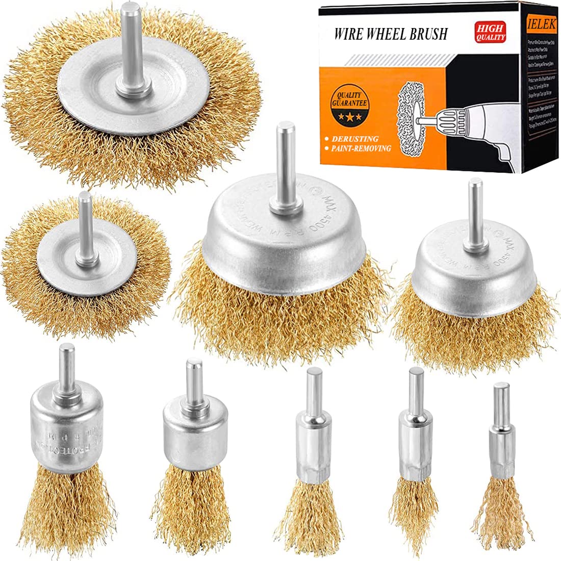 9-Piece Steel Wire Brush Wheel Set for Drill - 1/4