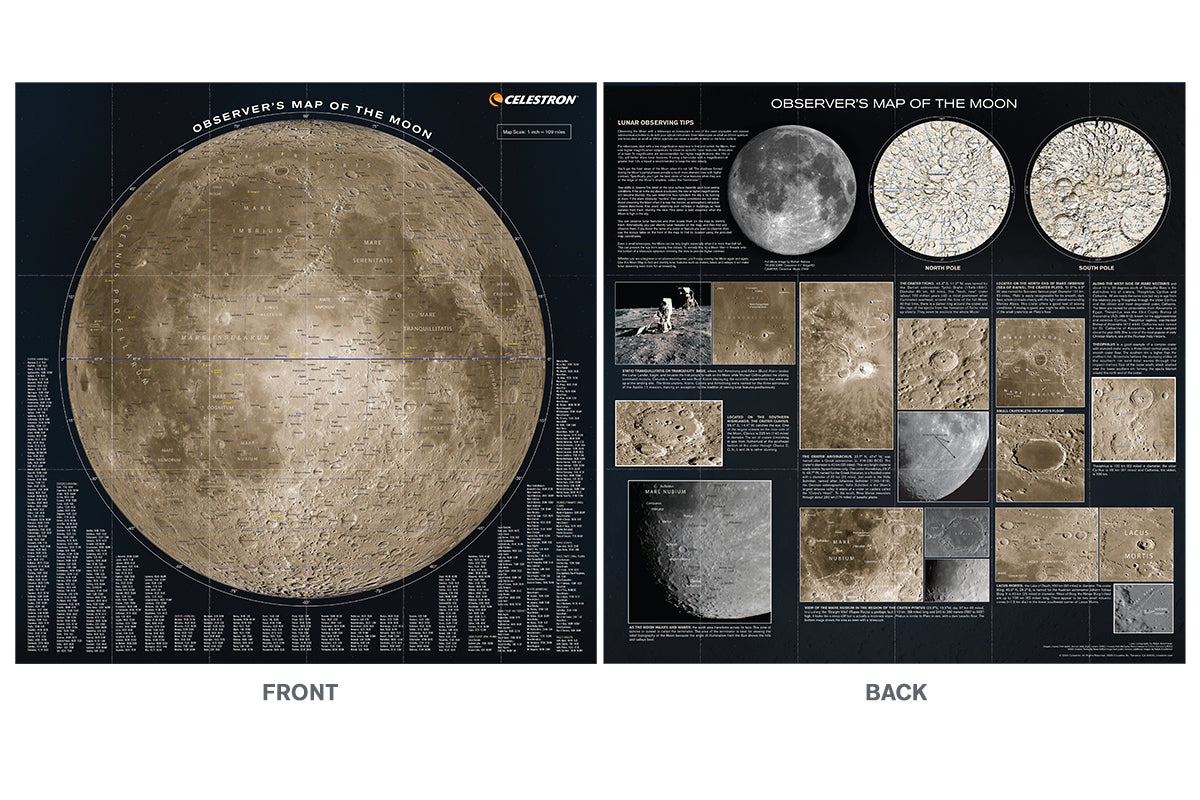 Observer's Map of the Moon - Detailed Lunar Surface Guide for Astronomy Enthusiasts - Perfect for Stargazing, Telescope Observation & Space Exploration Study