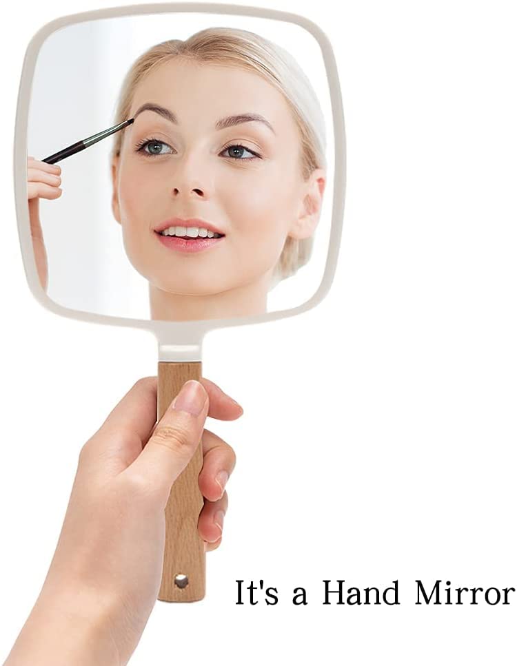WE-CEF Handheld Wooden Makeup Mirror - Travel Portable for Men & Women - Home & Travel Use