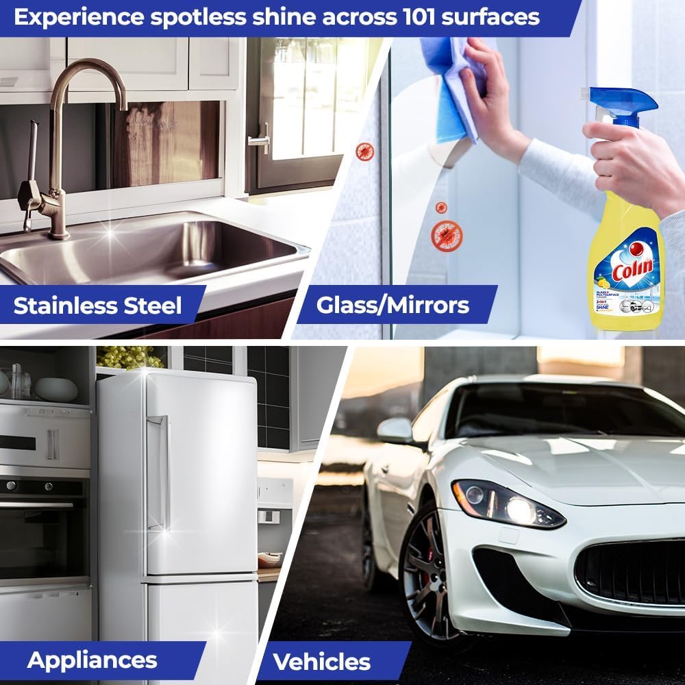 Colin Lemon Burst 500ml Glass & Surface Cleaner Spray | India's #1 Glass Cleaning Solution | Multi-Surface Cleaner for Cars, Kitchens & Homes | Refreshing Lemon Scent | Perfect for Windows, Mirrors, Countertops & Stainless Steel