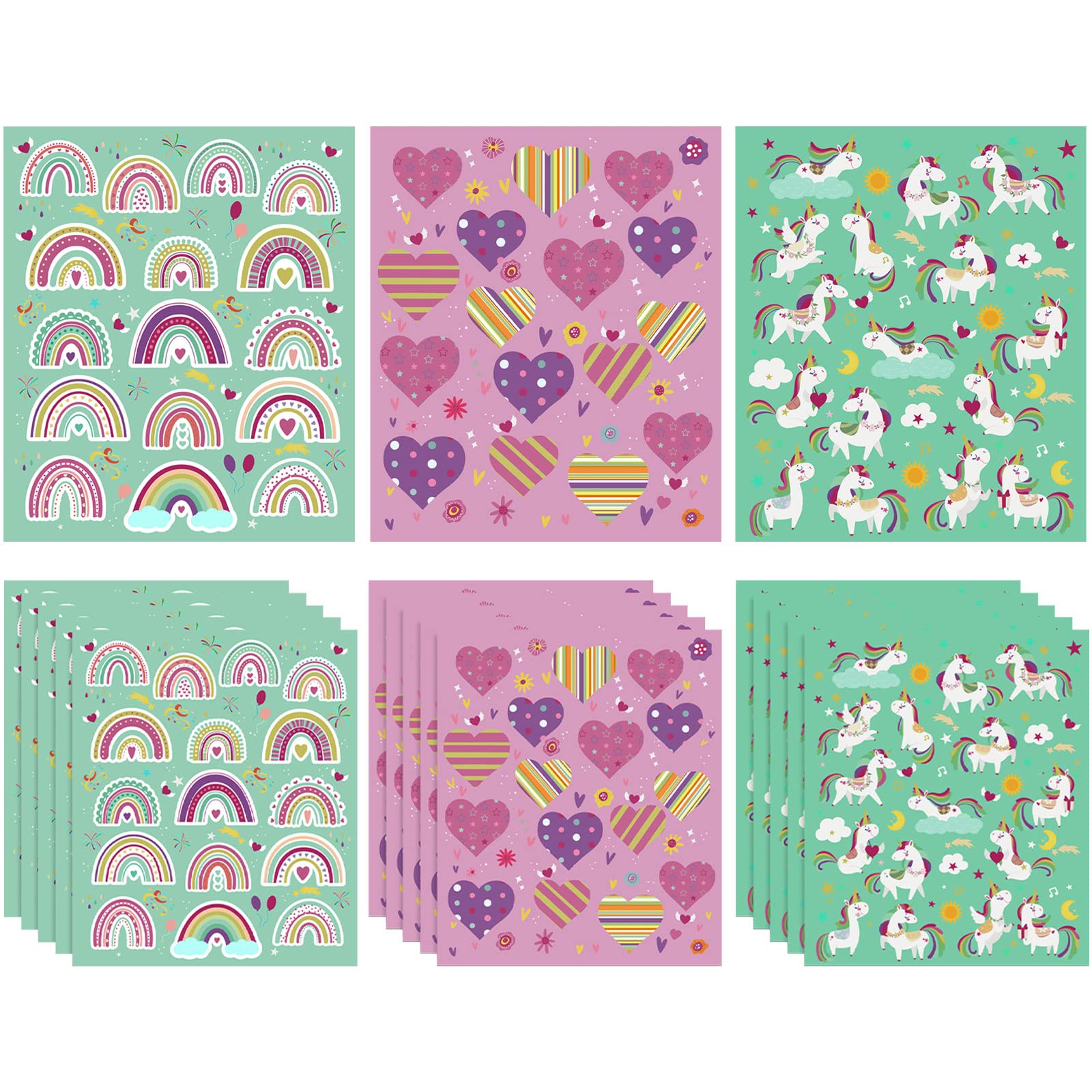 480-Piece Assorted Stickers for Girls & Kids - Unicorn, Rainbow & Heart Stickers - DIY Arts & Crafts, Waterproof Self-Adhesive - Perfect for Valentine's Day, Unicorn Party Favors, Scrapbooking & School Projects
