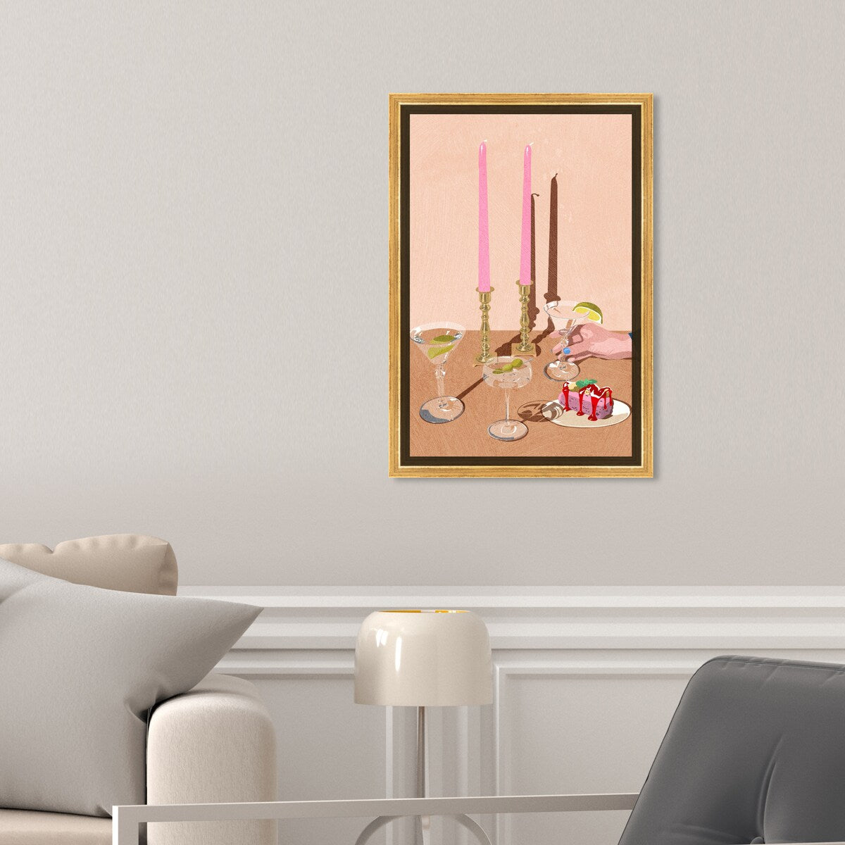 Elegant Pink Framed Canvas Wall Art Print - Modern Dessert & Drink Theme for Dining Room Decor | Perfect for Kitchen, Living Room, and Home Decoration