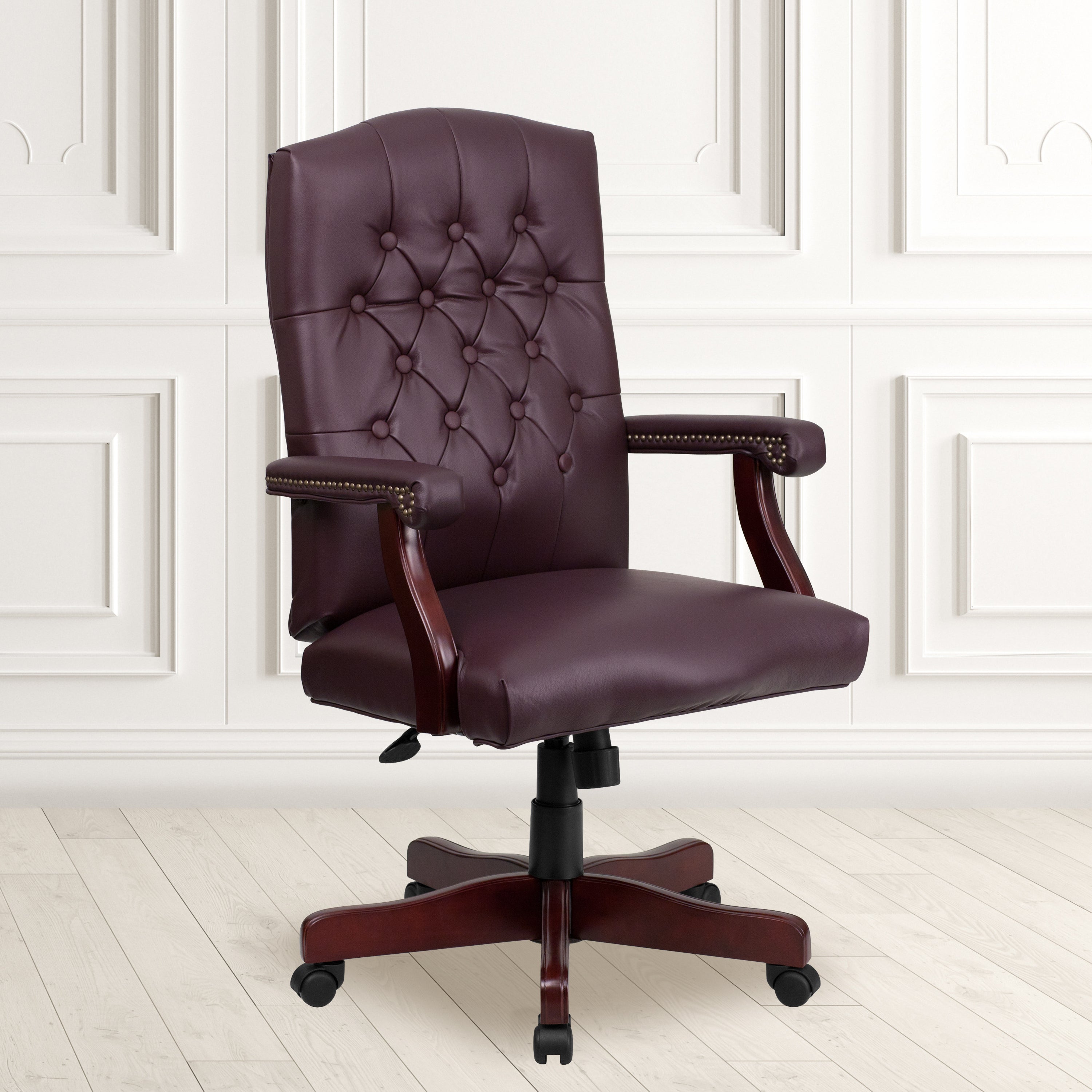 FLASH Martha Washington Burgundy LeatherSoft Executive Swivel Office Chair with Arms - Ergonomic High Back Desk Chair for Home Office, Conference Room & Executive Suite - Comfortable Leather-Like Rolling Chair with Adjustable Height & 360° Swivel