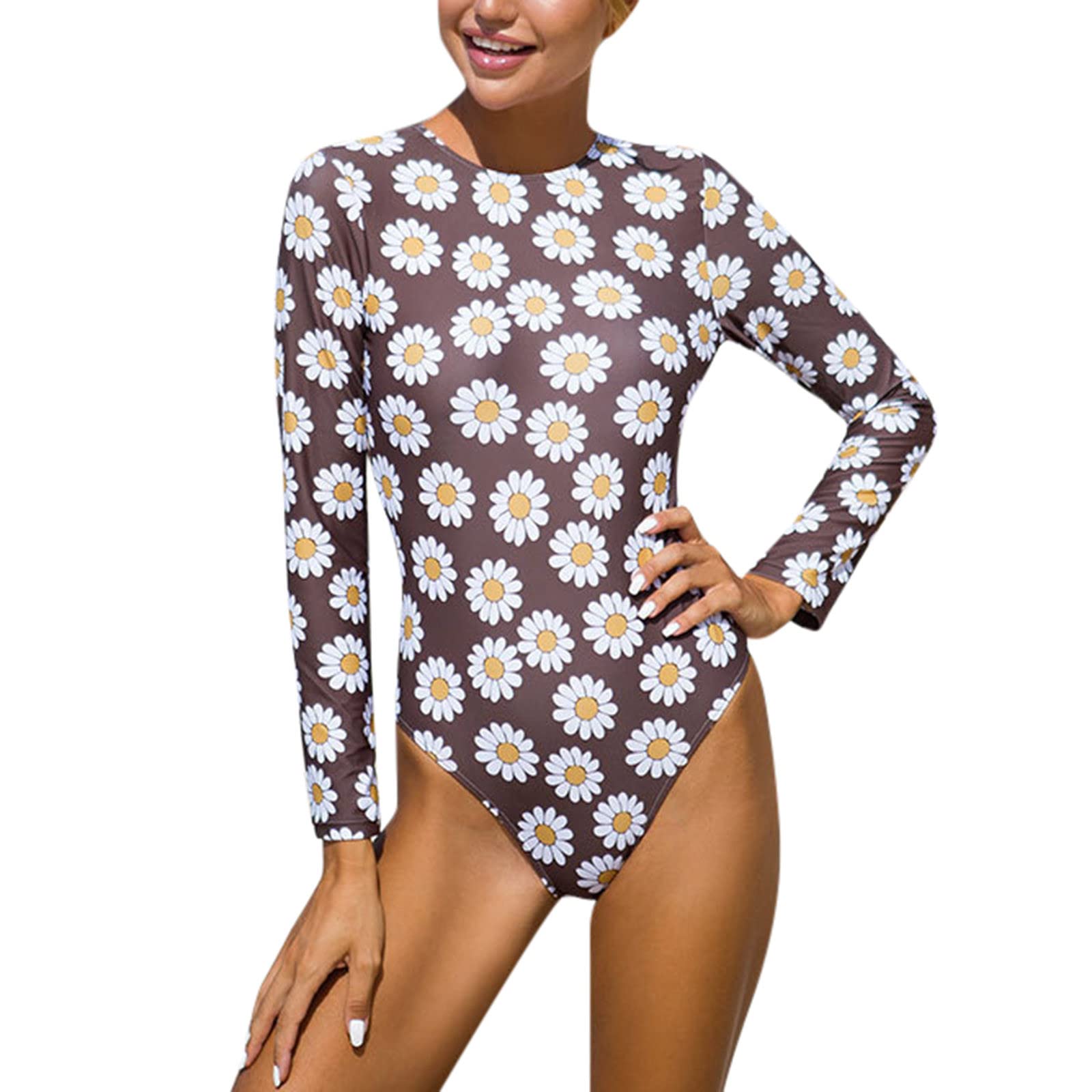 Women's Floral Print Long Sleeve One-Piece Swimsuit - Beach & Pool Wear