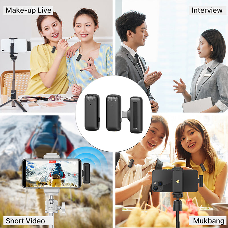 Ulanzi J12 Wireless Lavalier Microphone for iPhone iPad - Clip-on Mini Mic for YouTube, TikTok, Vlogging, Live Streaming & Interviews - Noise Canceling Omnidirectional Mic with Lightning Connector