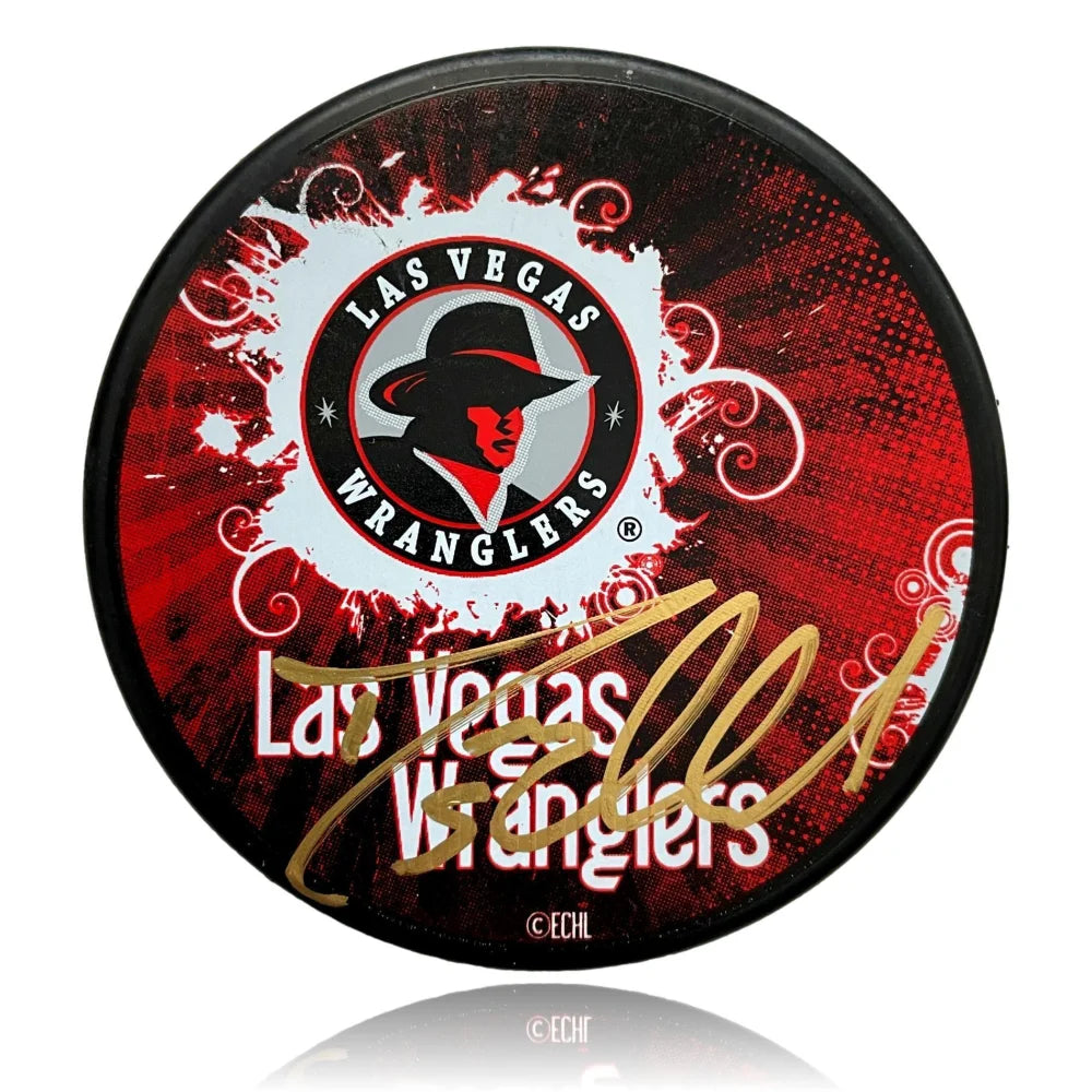 Deryk Engelland Autographed Las Vegas Wranglers Hockey Puck with COA - Signed Golden Knights Memorabilia - Perfect for NHL Fans and Sports Collectors