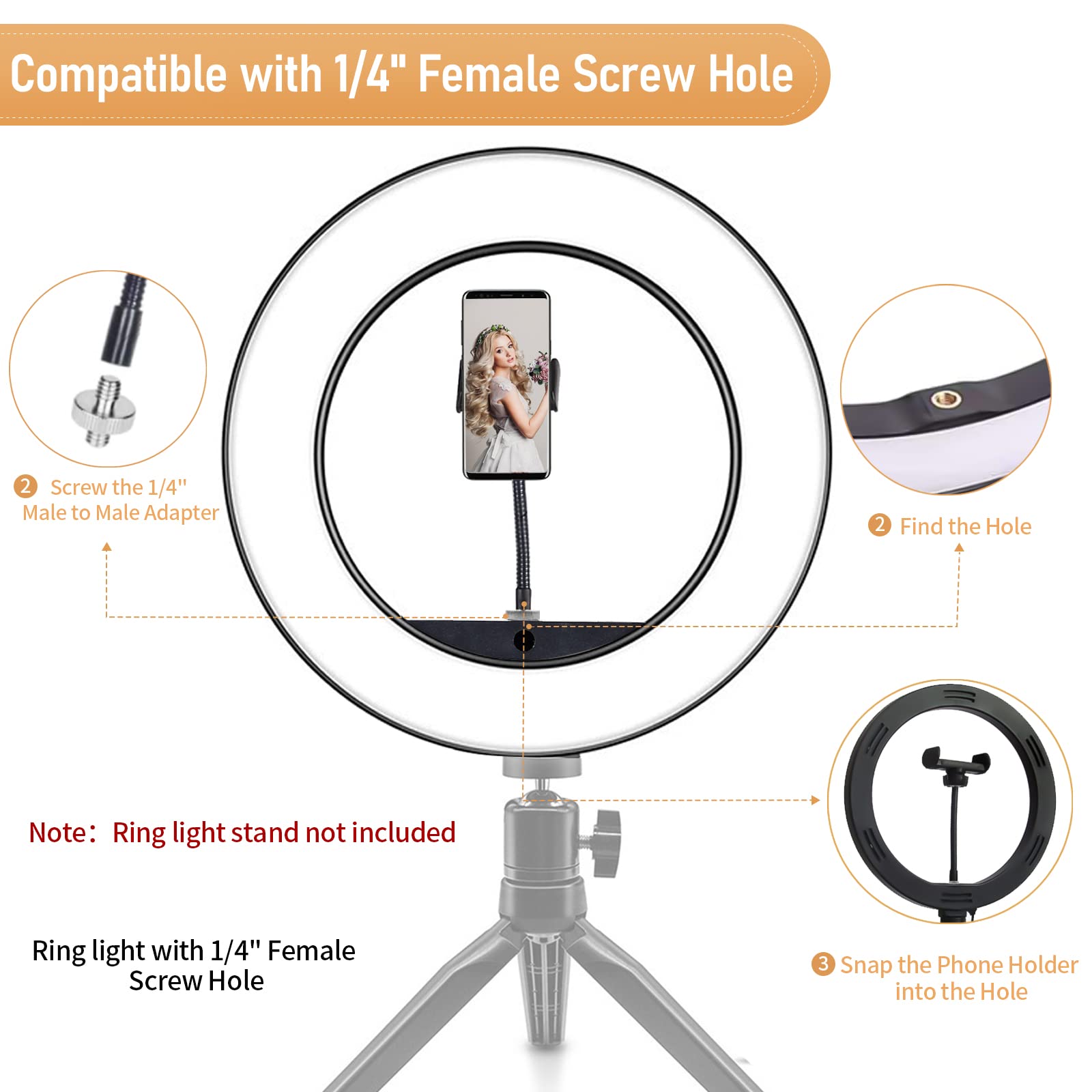 2-Pack Universal Phone Holder for Ring Light & Tripod Stand - 1/4