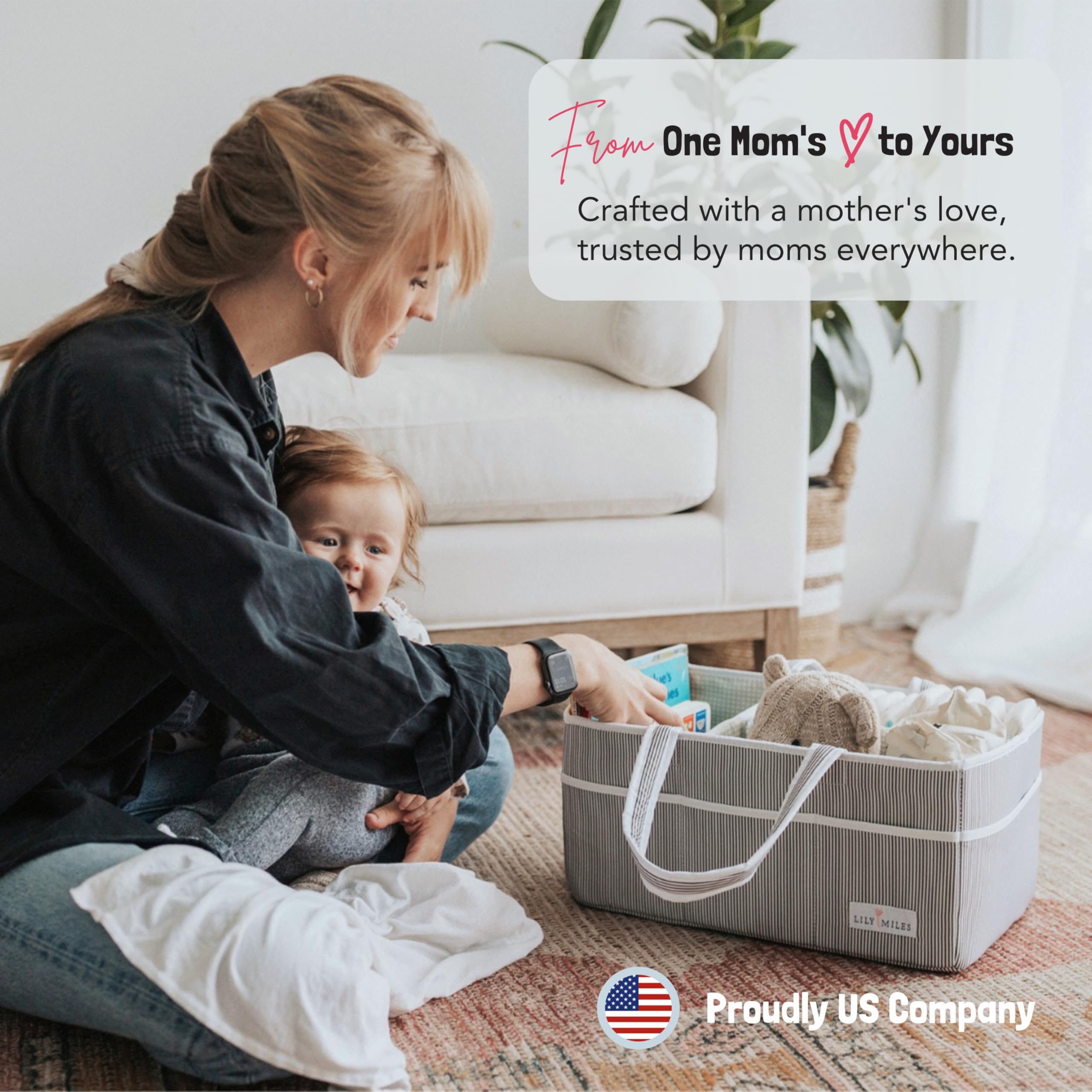 Lily Miles Baby Diaper Caddy Organizer - Large Tote Bag for Newborn Essentials (Boy & Girl) | Baby Shower Gift, Nursery Storage & Travel Must Have | Perfect for Diapers, Wipes & Baby Care Items On-The-Go