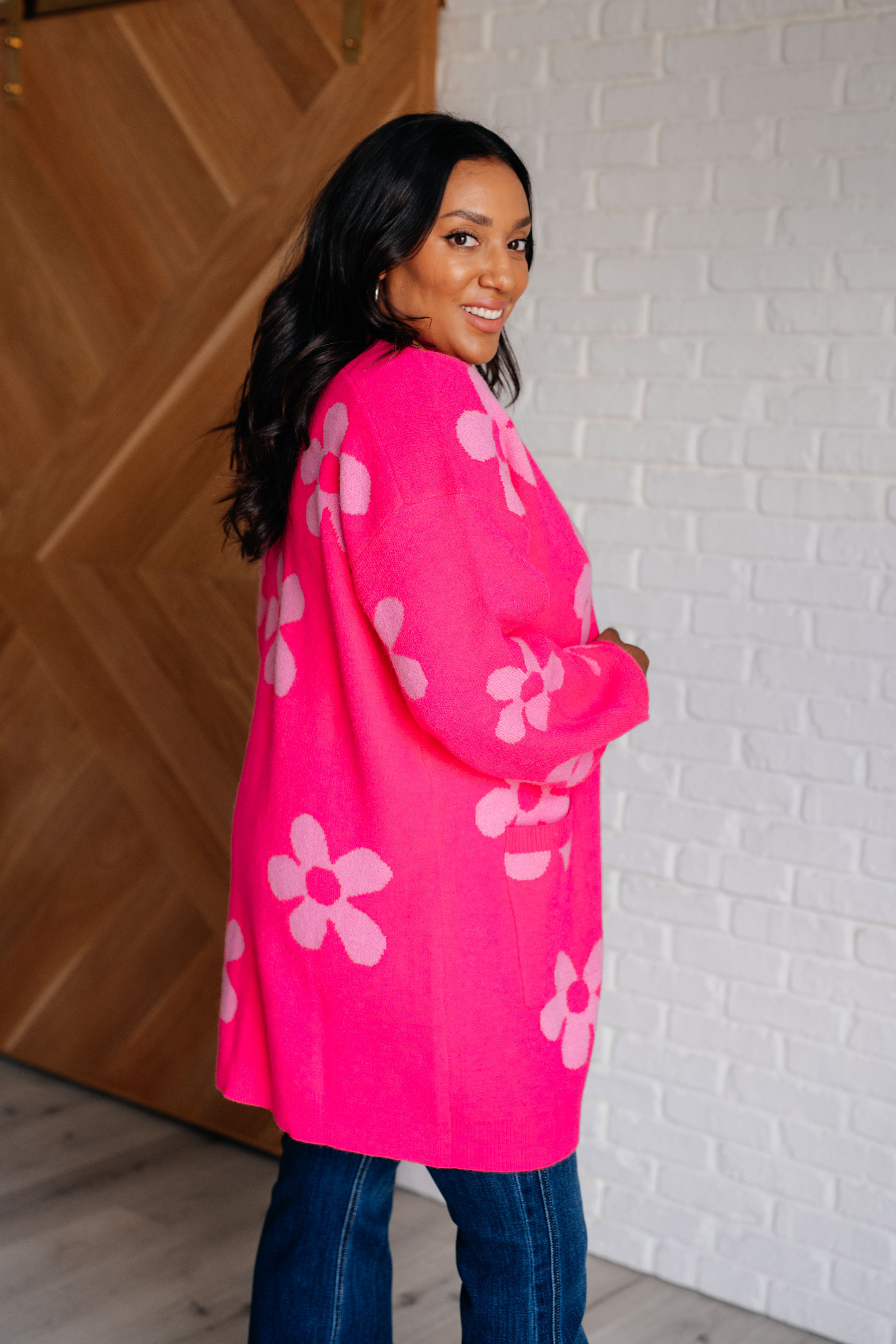 Floral Cardigan for Women - Pink Knit Open Front Sweater | Lightweight & Comfortable | Perfect for Spring, Summer, and Casual Outfits