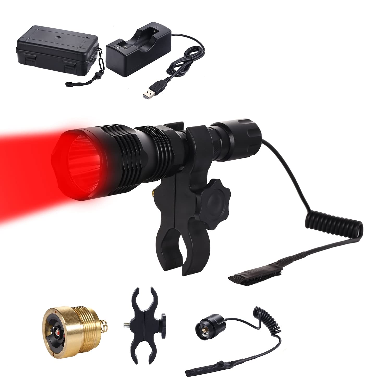 KL25 Hunting Light Flashlight - Long Range Red & Green Varmint Light Kit for Predator Hunting, Hog Fox Coyote Control - with Pressure Switch - Perfect for Night Hunting, Wildlife Observation, and Outdoor Security