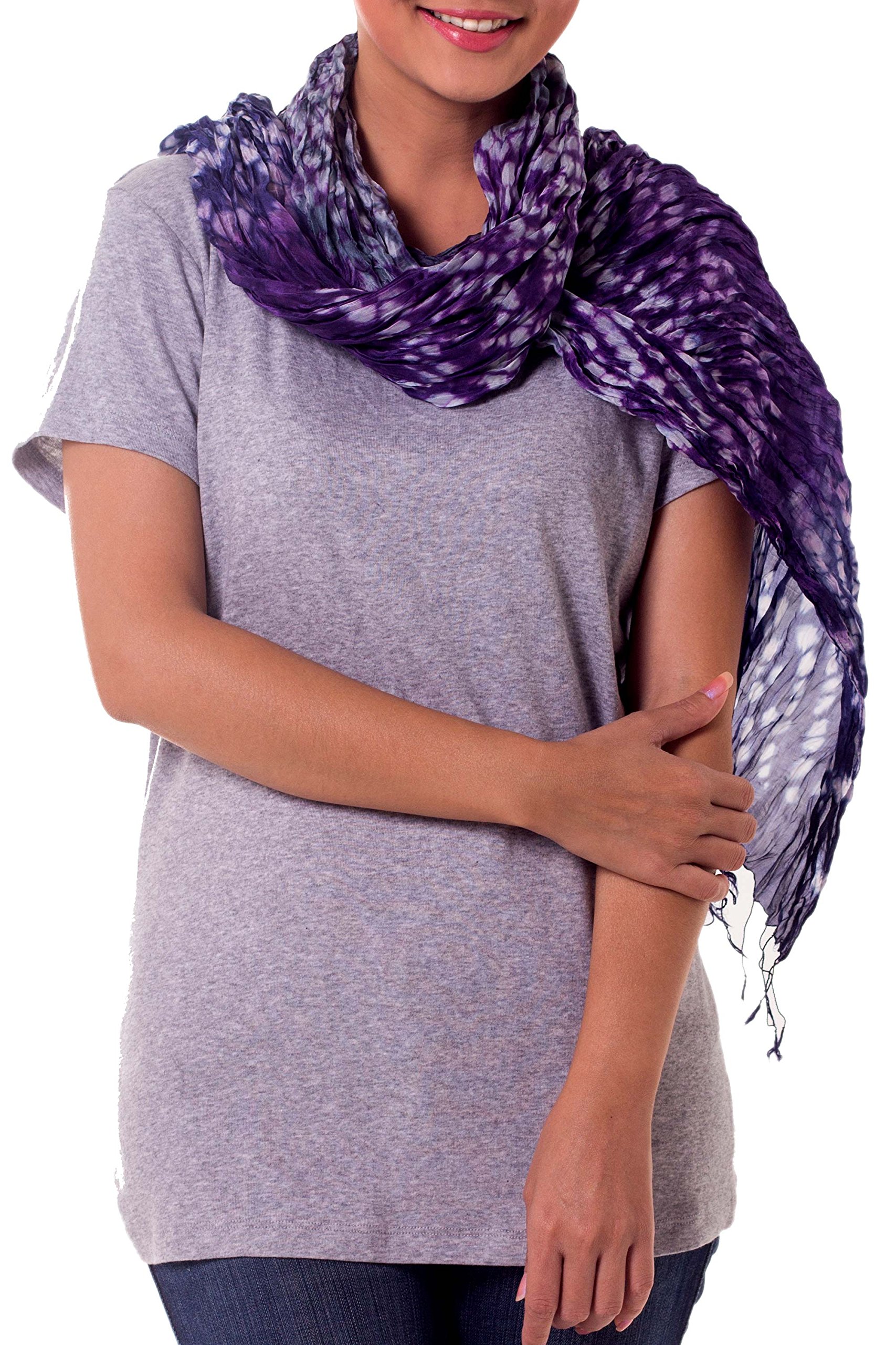 Handmade Tie-Dyed Silk Rayon Scarf - Purple Radiant Orchid Pattern, Artisan Crafted in Thailand | Elegant Accessory for Women, Perfect for Casual Wear, Office, or Special Occasions