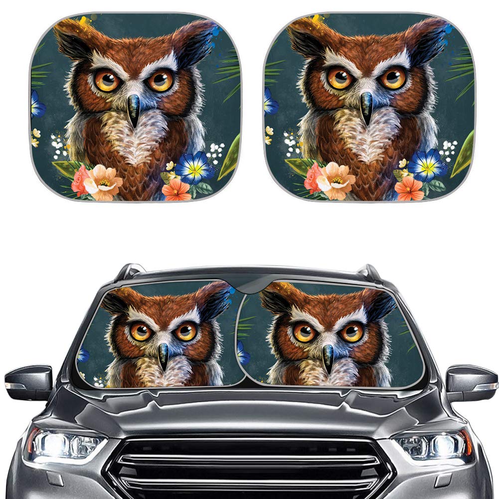 FKELYI 2-Pack Universal Car Windshield Sun Shade - Cute Owl Design Sun Visor for Front Window, UV Protection & Heat Blocking - Perfect for Summer Parking & Road Trips