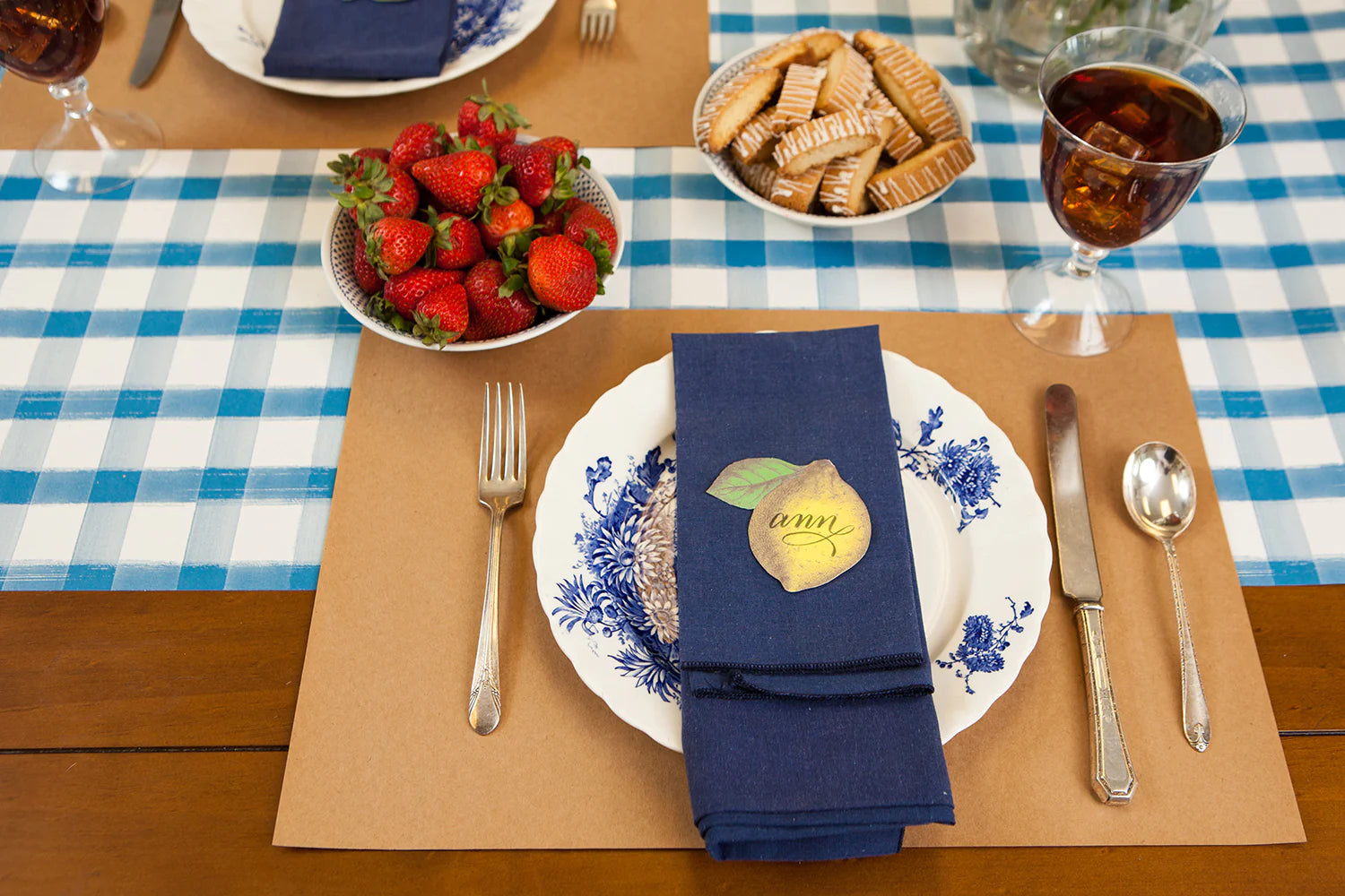 Hester & Cook Blue Painted Check Table Runner - Farmhouse Style Cotton Table Decor for Dining Room, Kitchen, and Holiday Decorations - Perfect for Thanksgiving, Christmas, and Everyday Use