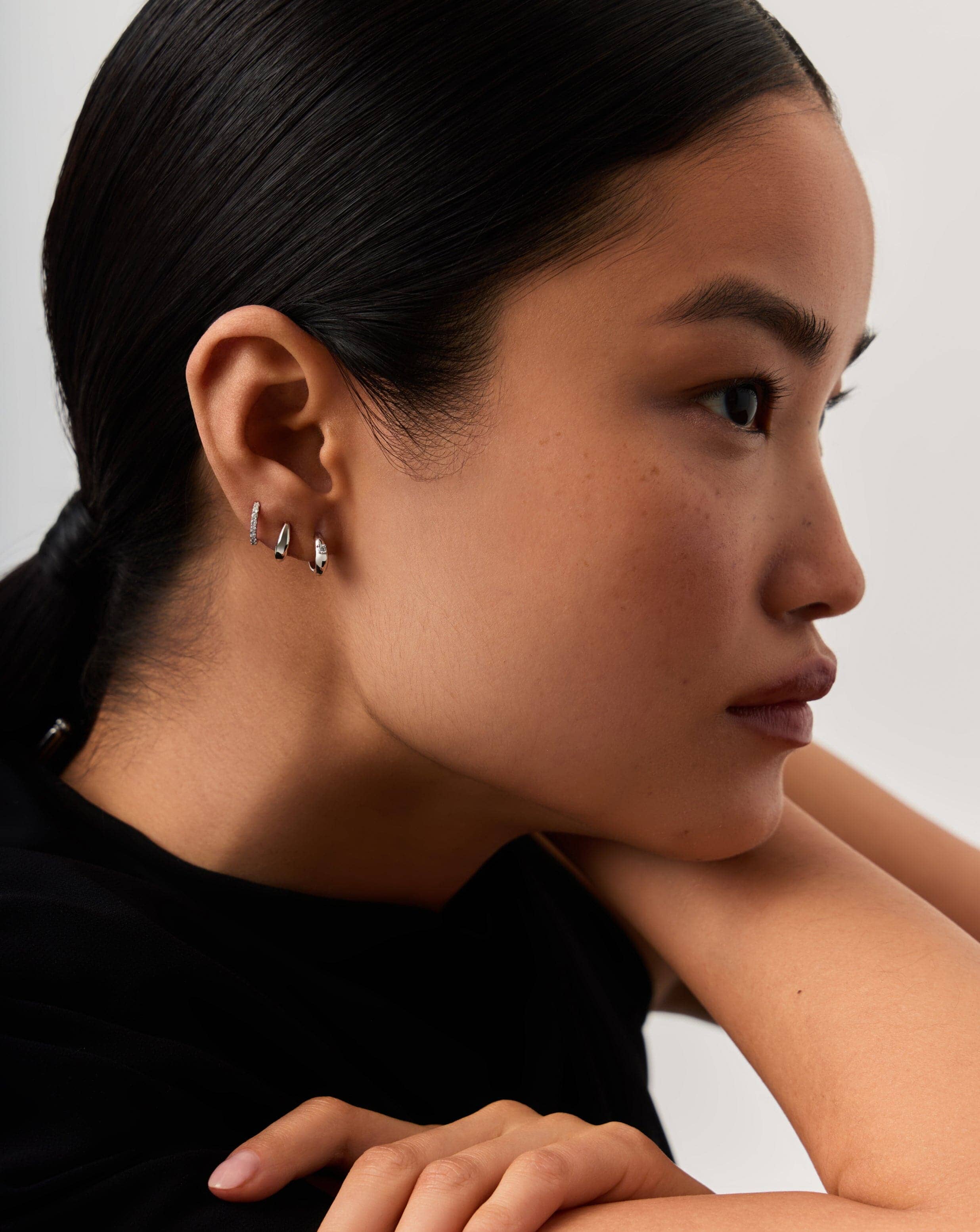 14K Solid White Gold Dome Huggie Earrings for Women - Minimalist Hoop Earrings for Everyday Wear, Gift for Her, Wedding, Party & Special Occasions