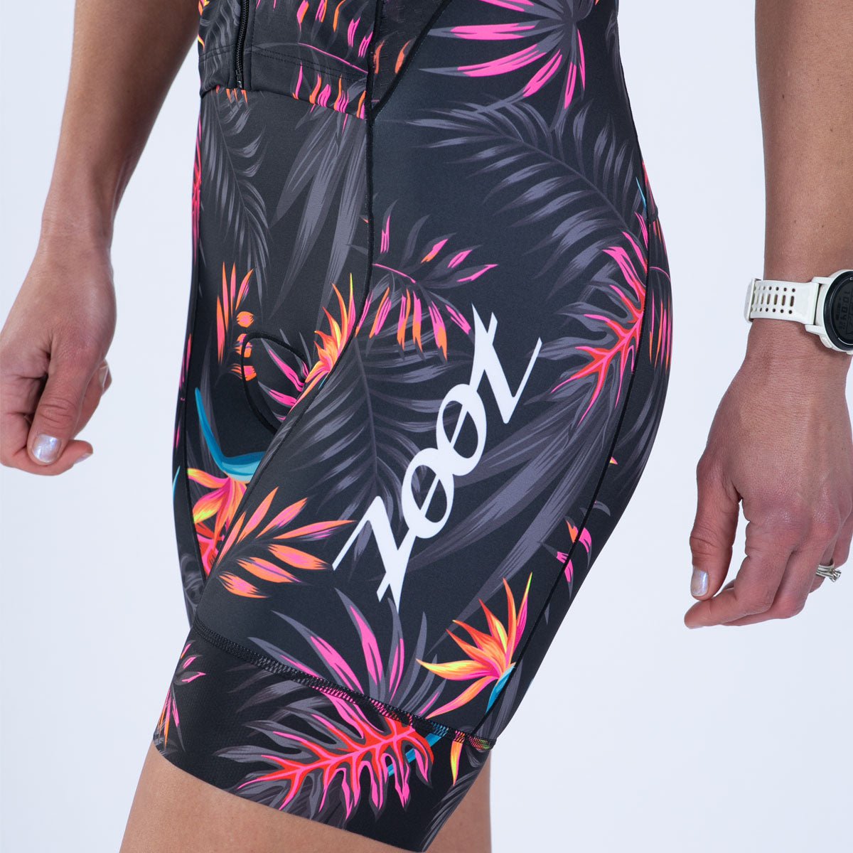 Women's Limited Edition Tri-Sleeve Faux Leather Racesuit - Tropical Magic Print for Motorcycle Racing, Cosplay & Halloween Costumes