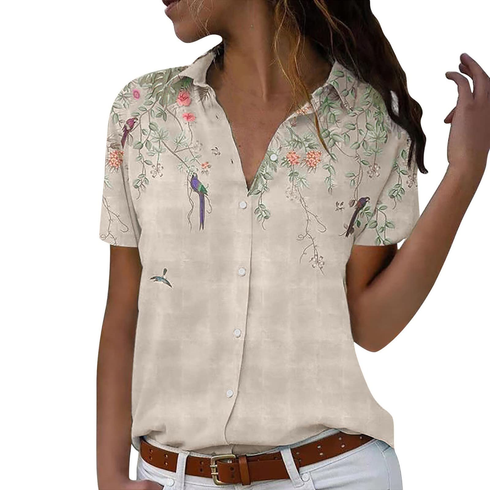 Women's Long Sleeve Blouse - White Loose Fit T-Shirt with Collar & Splice Design | Junior Casual Tops for Work, Dating & Everyday Wear
