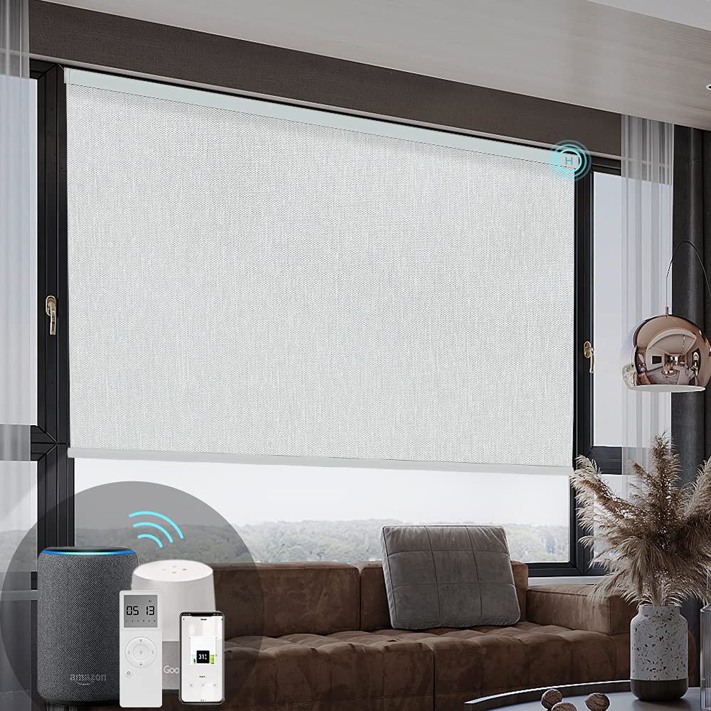 Smart Motorized Roller Shades with Remote Control - 100% Blackout Electric Window Blinds for Alexa & Google Home - Custom Size Dreamscape Grey - Perfect for Bedrooms, Living Rooms & Home Offices