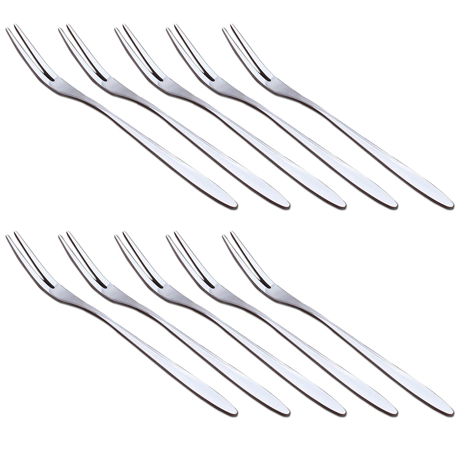 10-Piece Stainless Steel Dessert Forks Set - 5.1 Inch 2-Prong Fruit Forks, Cocktail Forks, Cake Forks & Mussel Forks - Perfect for Parties, BBQs, Picnics, Weddings & Catering Events