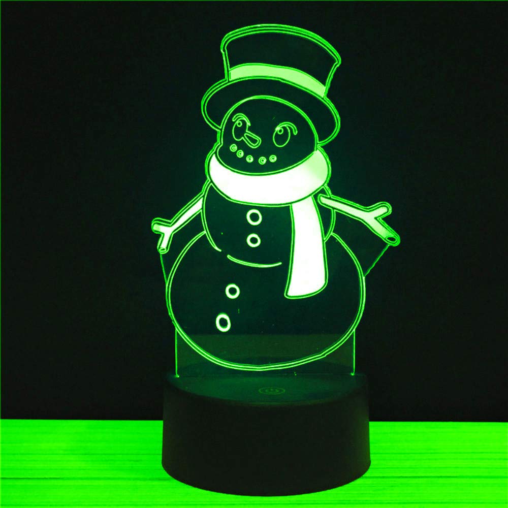 3D Snowman Night Light LED Touch Switch - 7 Color Changing Optical Illusion Table Lamp for Christmas Decor, Kids Room, Birthday Gift, Home & Office Desk Decorations (Perfect for Bedside, Nursery, and Holiday Party Lighting)
