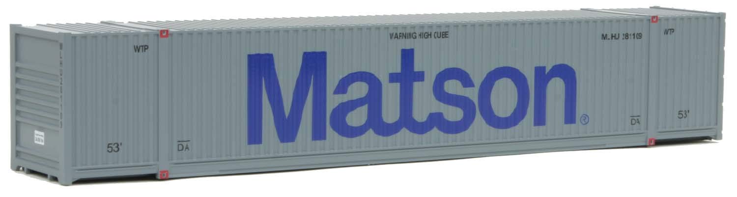 HO Scale Matson (Gray/Blue) 53' Singamas Corrugated Side Container Model #949-8516 - Perfect for Train Layouts & Collectors