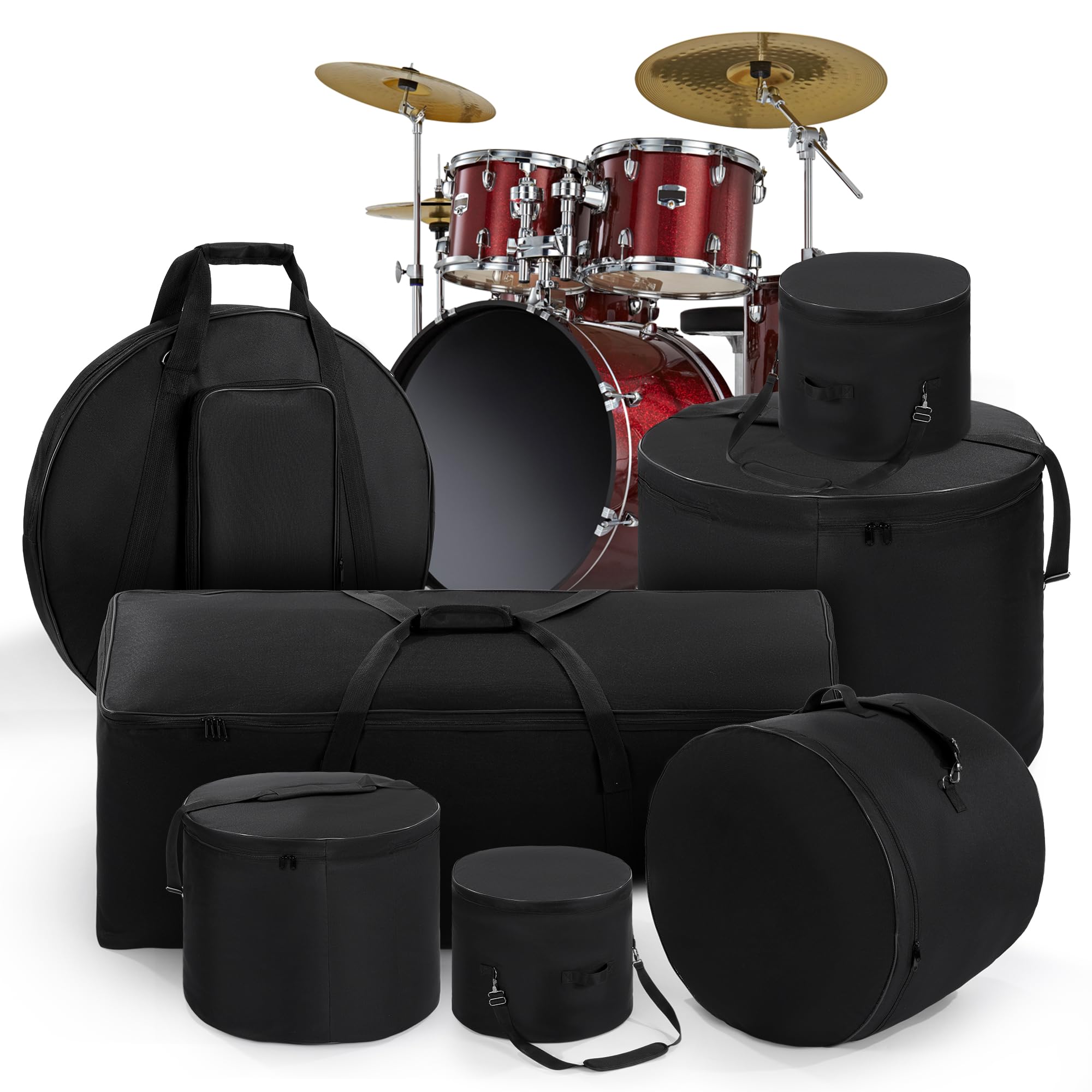BALAPET 7-Piece Drum Case Set - Padded Drum Bags for 12