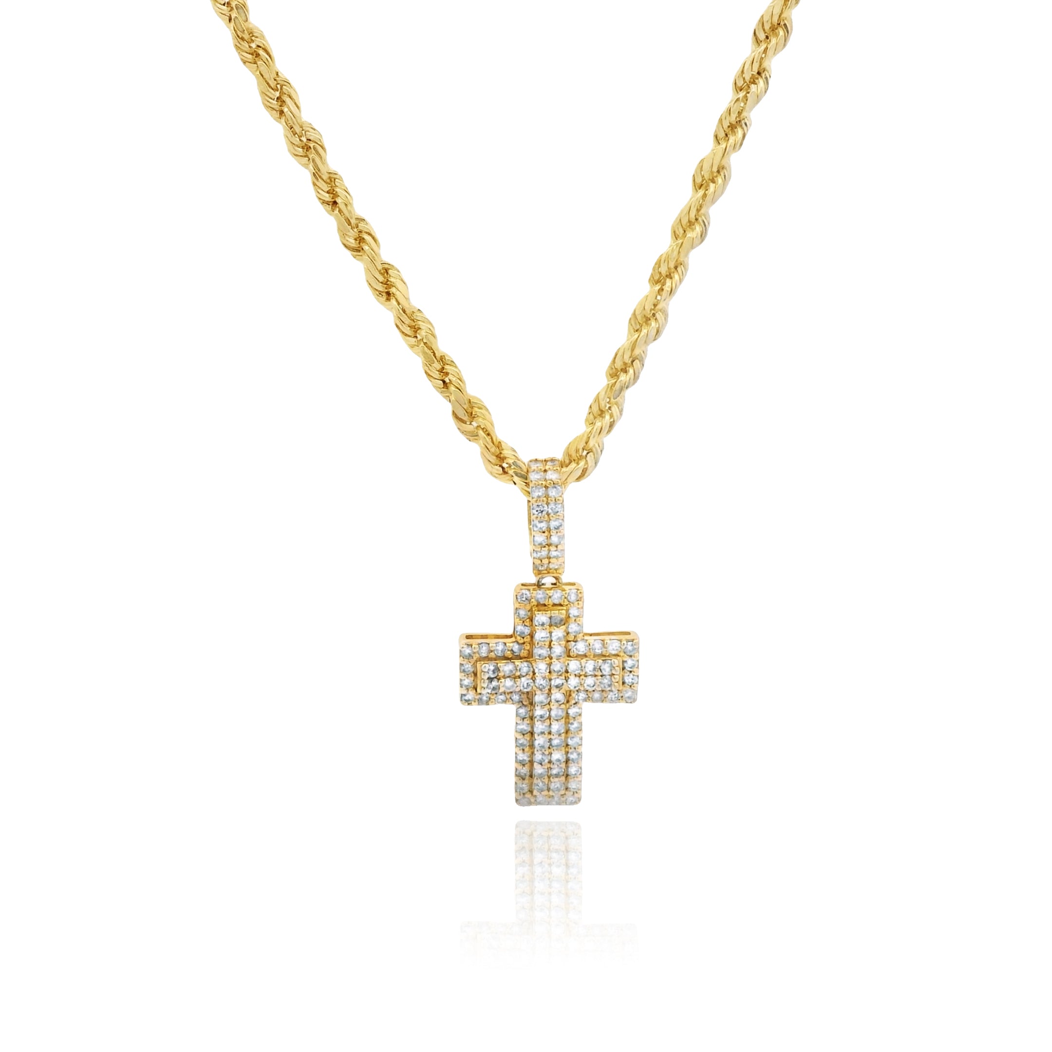 14K Gold Cross Diamond Pendant with Hollow Rope Chain Necklace - 18 Inches | Elegant Religious Jewelry for Women | Perfect for Gifts, Church, Weddings & Everyday Wear (JTJ™)