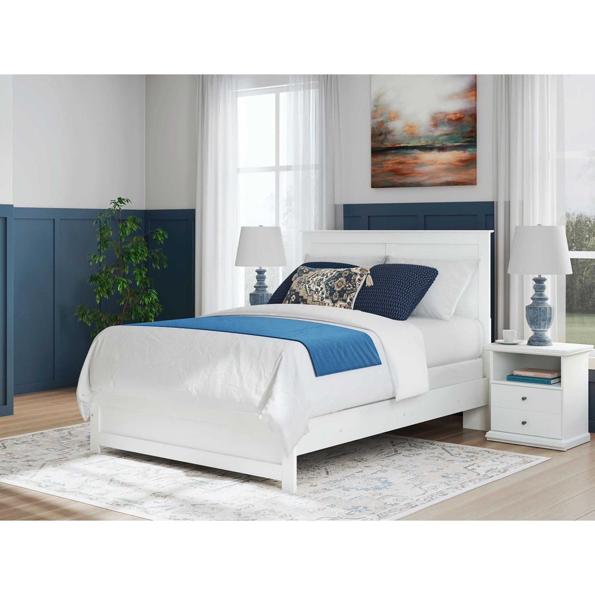 Bostwick Shoals Panel Bed - White Queen Size Wooden Bed Frame with Upholstered Headboard - Perfect for Master Bedroom & Guest Room Decor