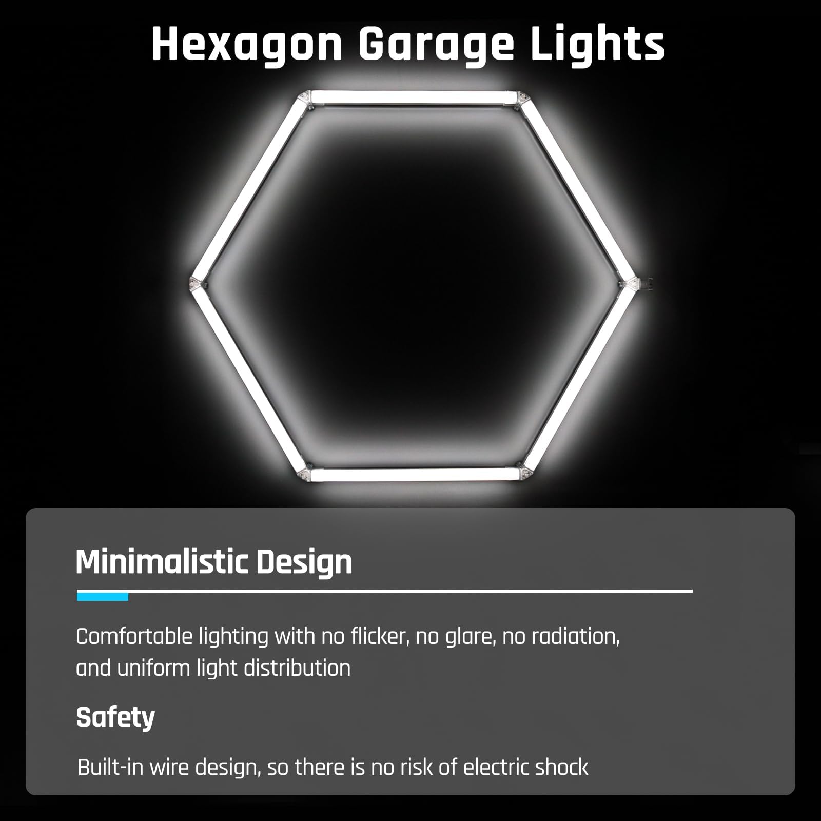 Hexagon Garage LED Lights - 6500K 17280LM Hexagonal LED Shop Lights for Garage, Basement, Workshop, Warehouse, Gym, Barber & Auto Detailing - Bright White Ceiling Lighting for Professional & Home Use