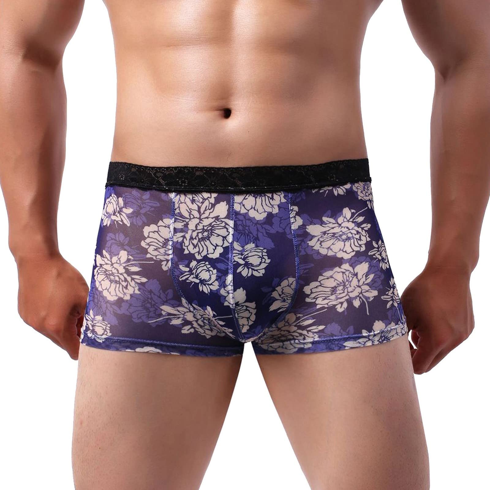 Lroveb Men's Printed Lace Boxer Briefs - Breathable, Odor-Free & Transparent Underwear for Comfort & Style | Perfect for Daily Wear, Workout & Sleep