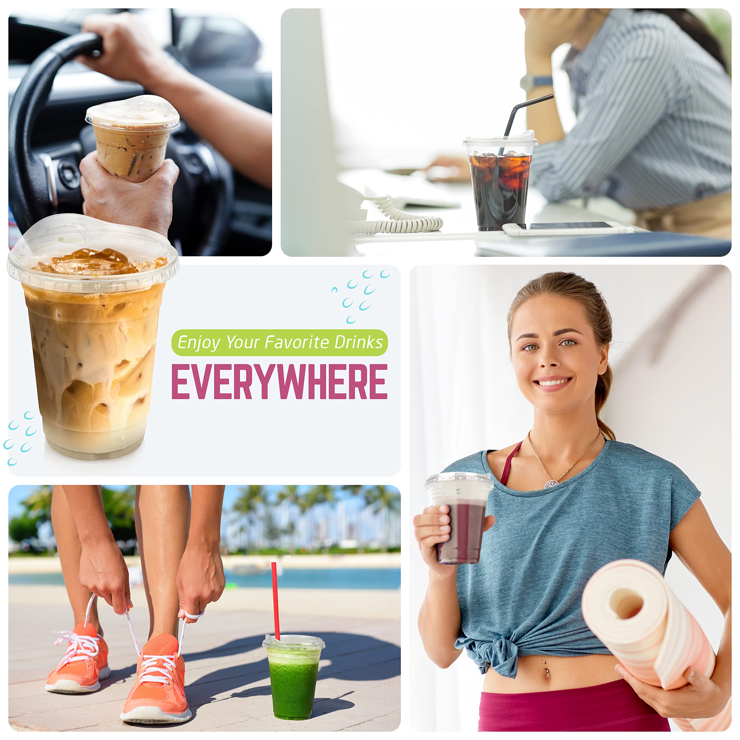 50 Pack 16oz Clear Plastic Coffee Cups with Lids - BPA Free Disposable Cups for Smoothies, Iced Coffee, Bubble Tea & Restaurant Use - Perfect for Parties, Cafes & Takeout Drinks
