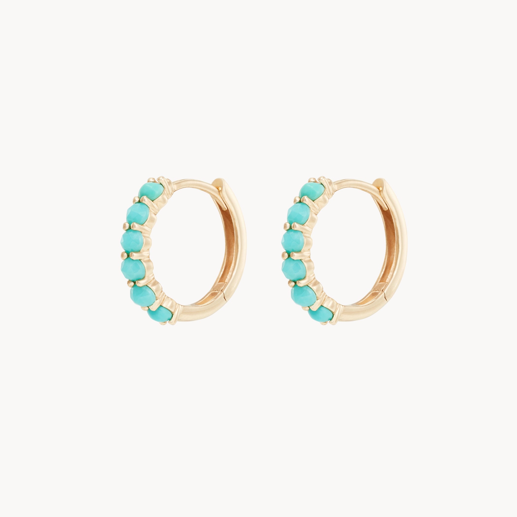 14K Yellow Gold Turquoise Huggie Hoop Earrings - Shine On Style for Women | Perfect for Casual Wear, Parties & Gifting