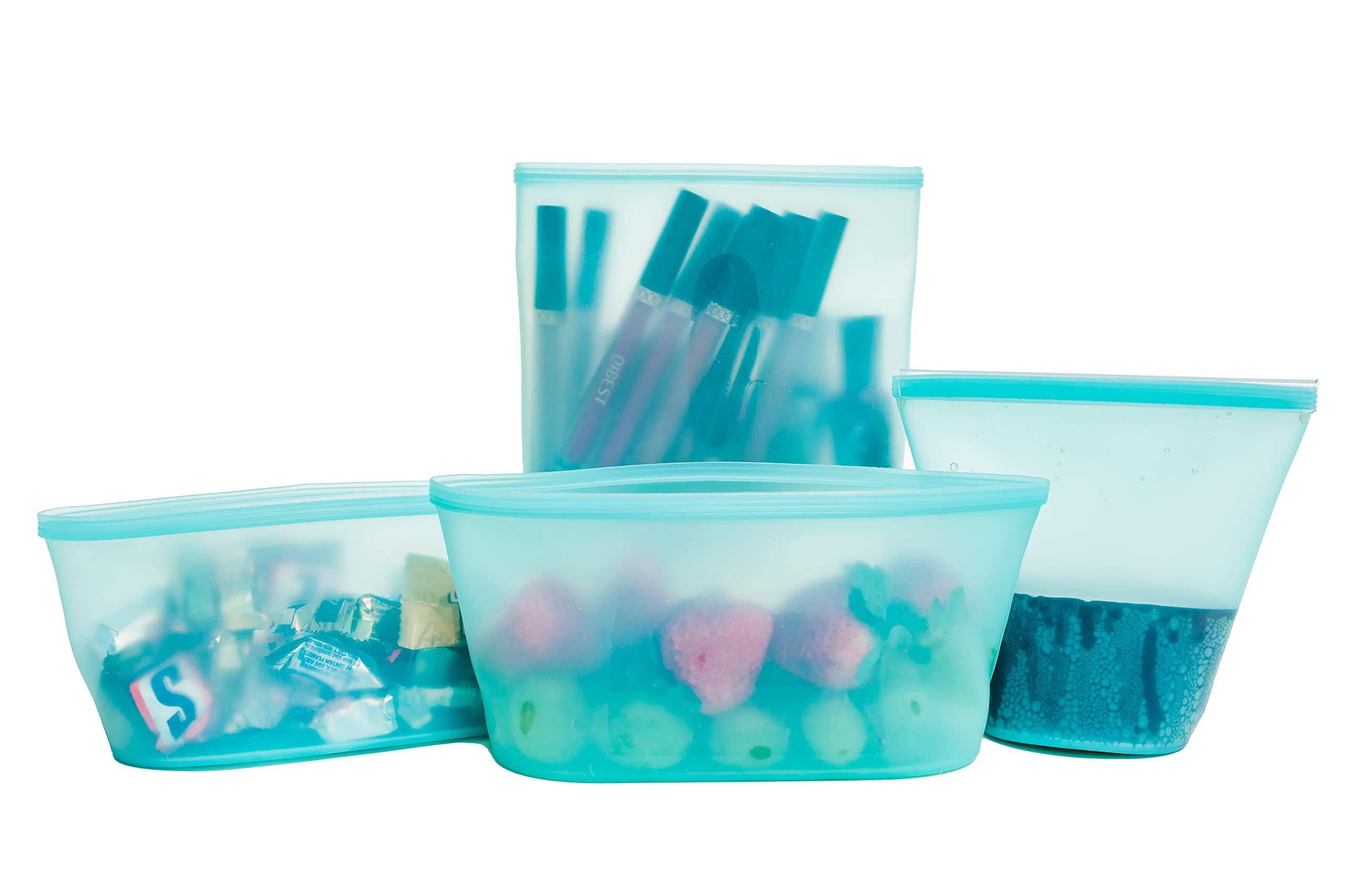 MillWolf 3-Pack Reusable Silicone Food Storage Bags with Bonus Large Cup - FDA Approved, Eco-Friendly, Leakproof Freezer & Meal Prep Bags for Snacks, Fruits, Vegetables - Blue (98-DtX)