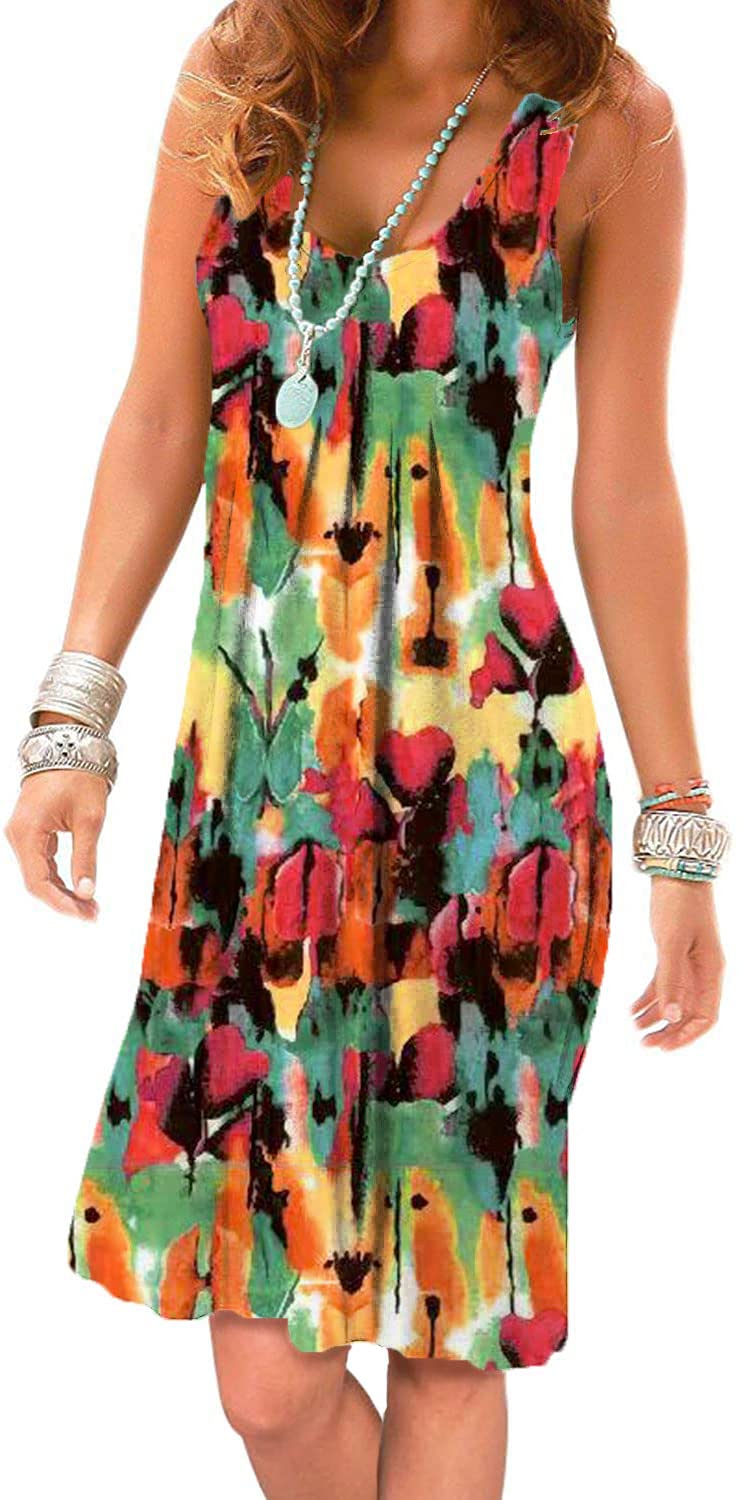 Akihoo Women's Summer Casual Sleeveless Midi Pleated Tank Dress - Plain Style Sizes S-3XL | Perfect for Beach Vacations, Date Nights & Summer Outings