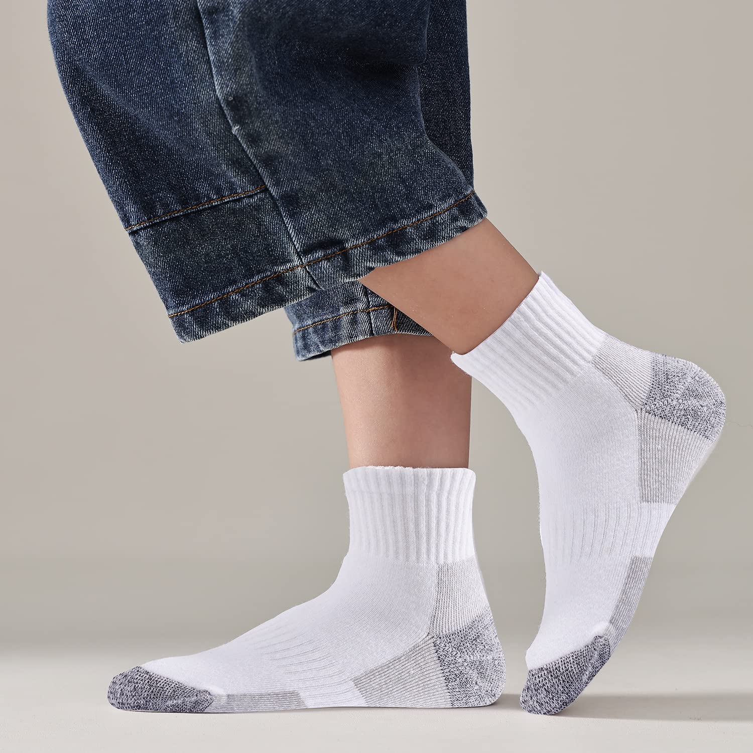 EPEIUS Kids Boys Girls Cushioned Athletic Socks - 6 Pack Thick Cotton Quarter Socks for Sports Running (4-14 Years) - Perfect for School PE, Soccer Practice & Daily Play
