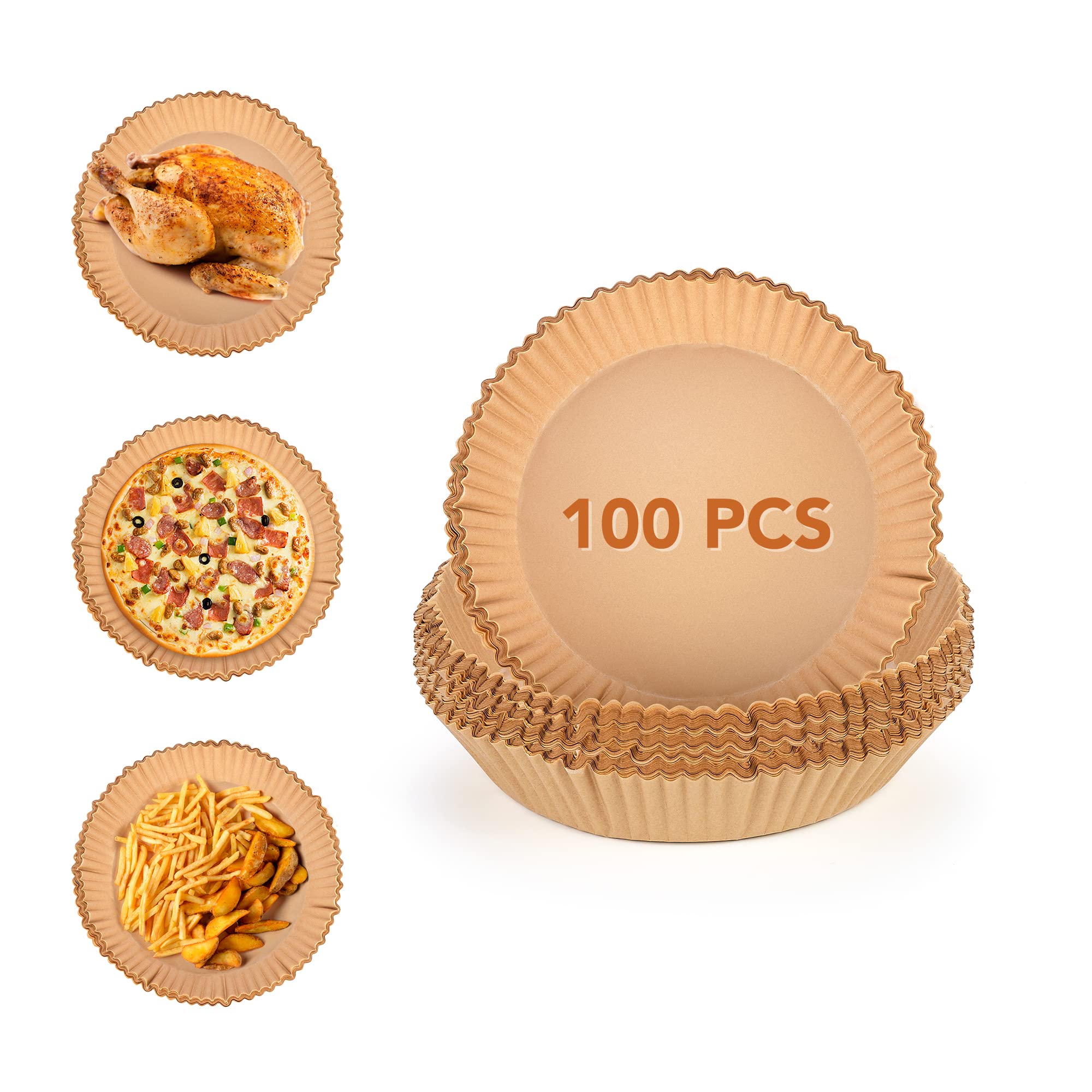 100PCS Disposable Air Fryer Parchment Paper Liners - 6.3 Inch Round Non-Stick Baking Sheets for Air Fryer, Oven & Cooking | Food Safe & Easy Clean | Perfect for Roasting, Baking & Meal Prep