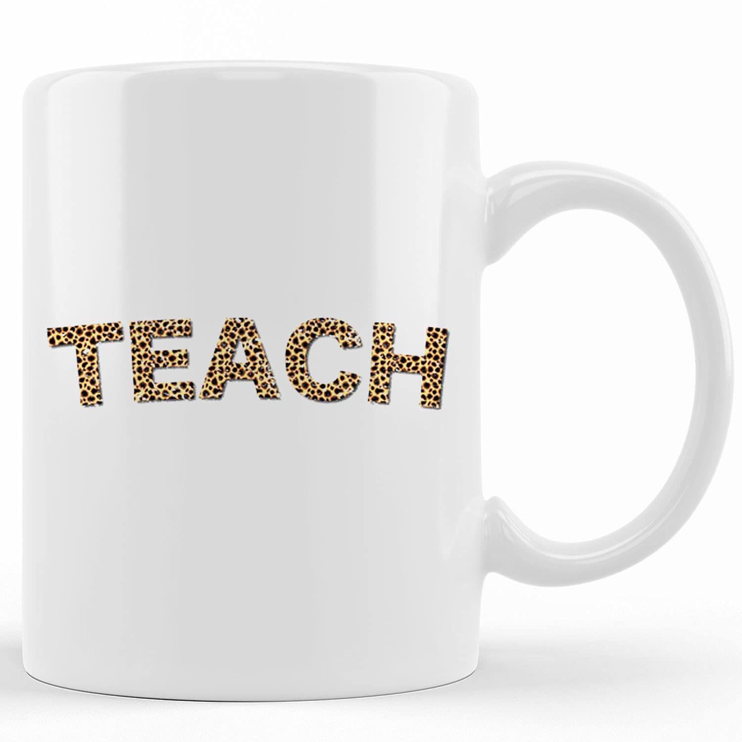 Personalized Leopard Print Teacher Coffee Mug - 15oz Ceramic Sublimated Cup with Handle - Best Gift for Teachers, Educators, Professors - Perfect for Coffee, Tea, Hot Chocolate - Great for Classroom, Office, Home Use