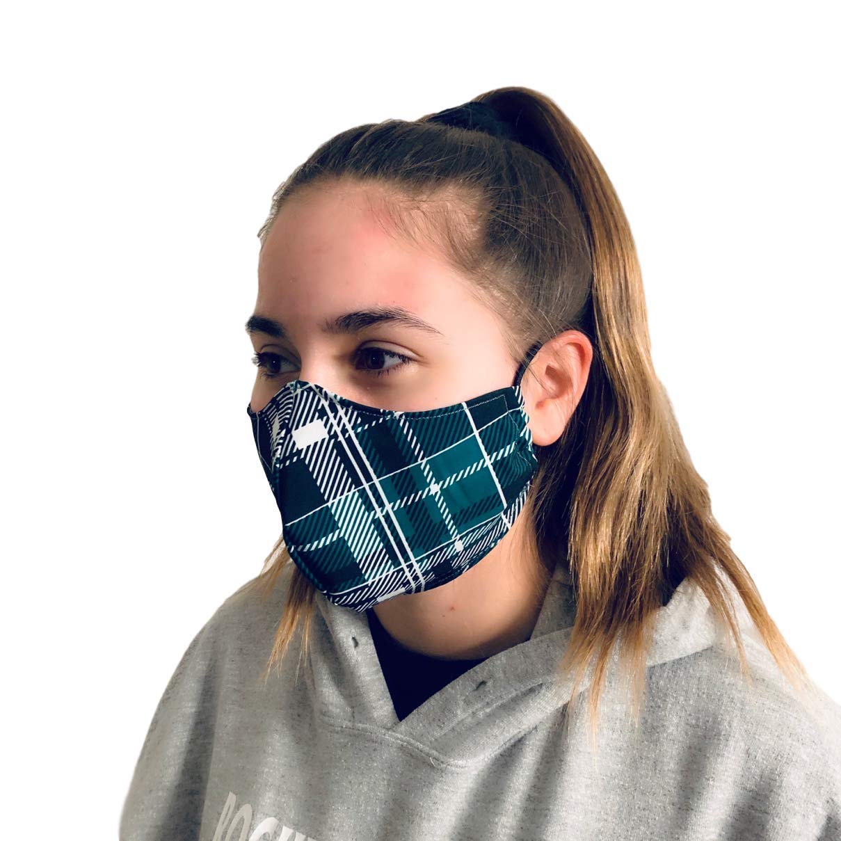 Reusable Washable Water-Resistant Plaid Face Mask with Filter Pocket - Green | Breathable Comfort for Outdoor Activities, Travel & Daily Protection