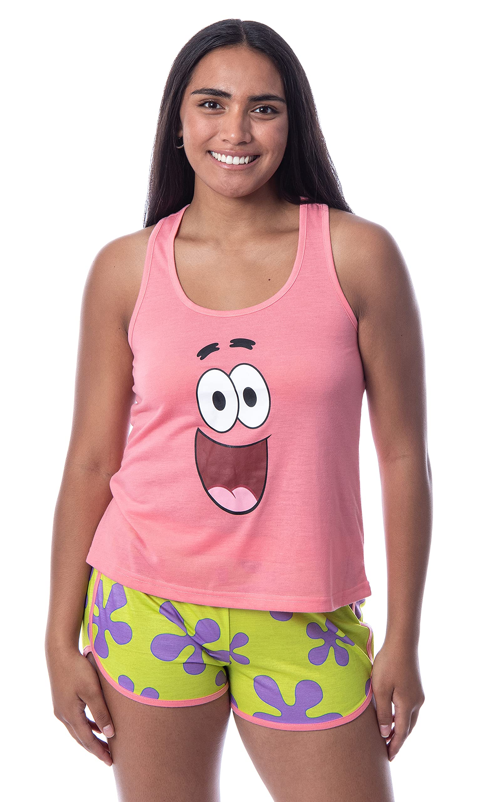 SpongeBob SquarePants Patrick Star Women's Tank Top & Pajama Shorts Set - Cute Cartoon Sleepwear for Lounge, Sleepovers & Themed Parties