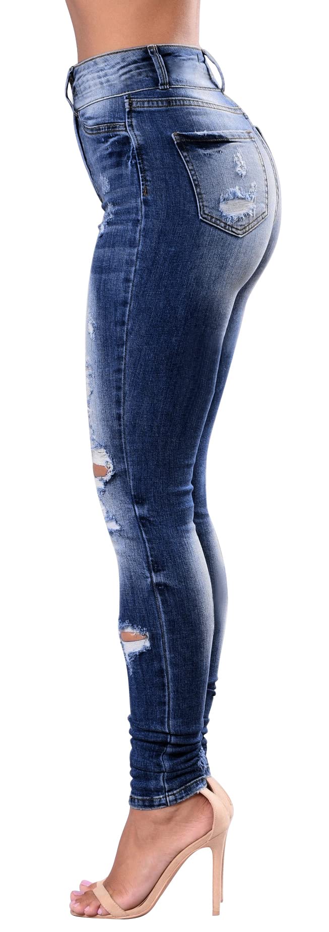 Women's High Waisted Butt Lifting Stretch Skinny Jeans - Ripped Distressed Denim Pants with Button Fly for Juniors | Perfect for Casual Outfits, Date Nights & Streetwear Fashion