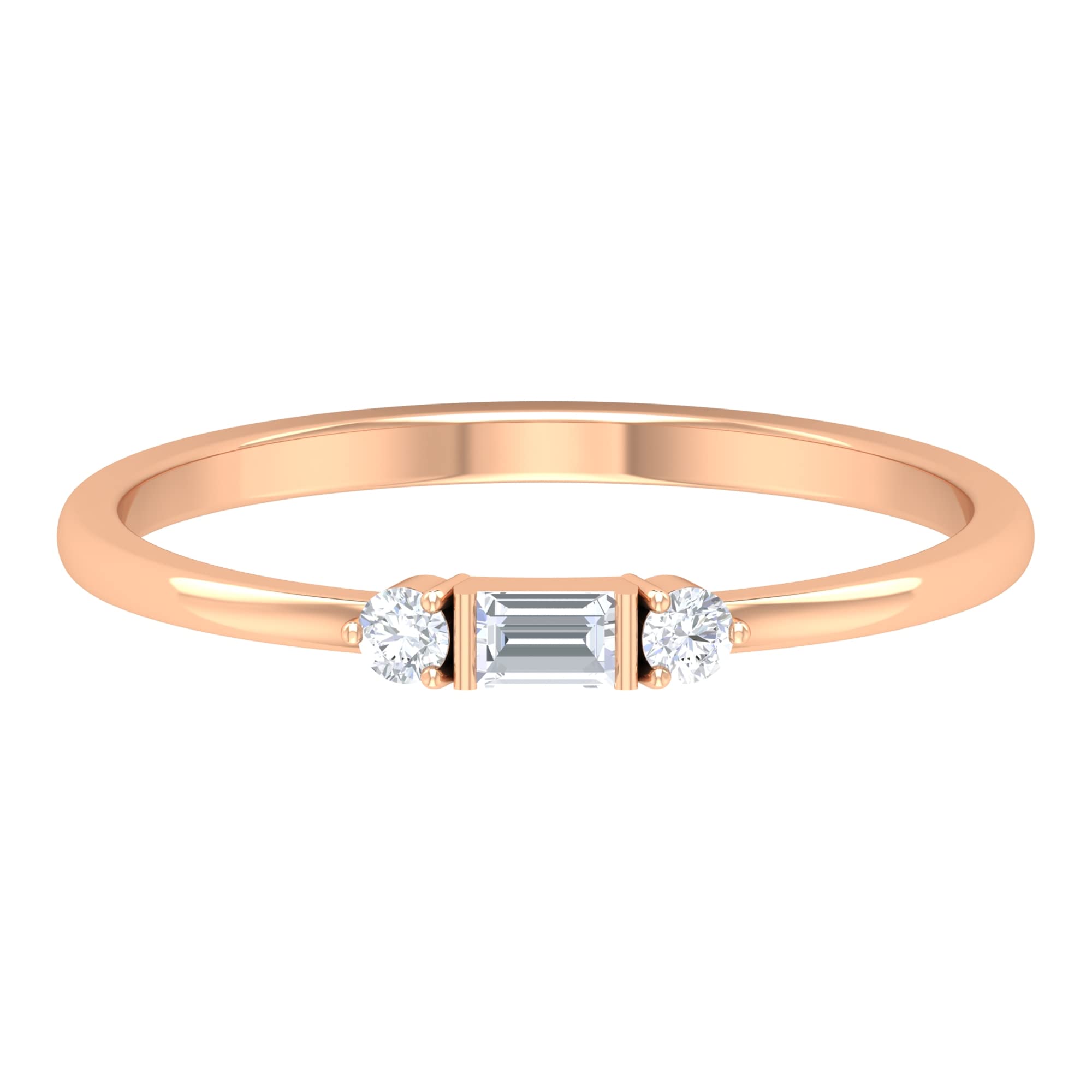 Baguette & Round Cut Moissanite Ring | 14K Solid Gold Three Stone Engagement Ring for Women | Certified Lab-Grown Diamond Alternative | Perfect for Weddings, Anniversaries & Proposal Gifts