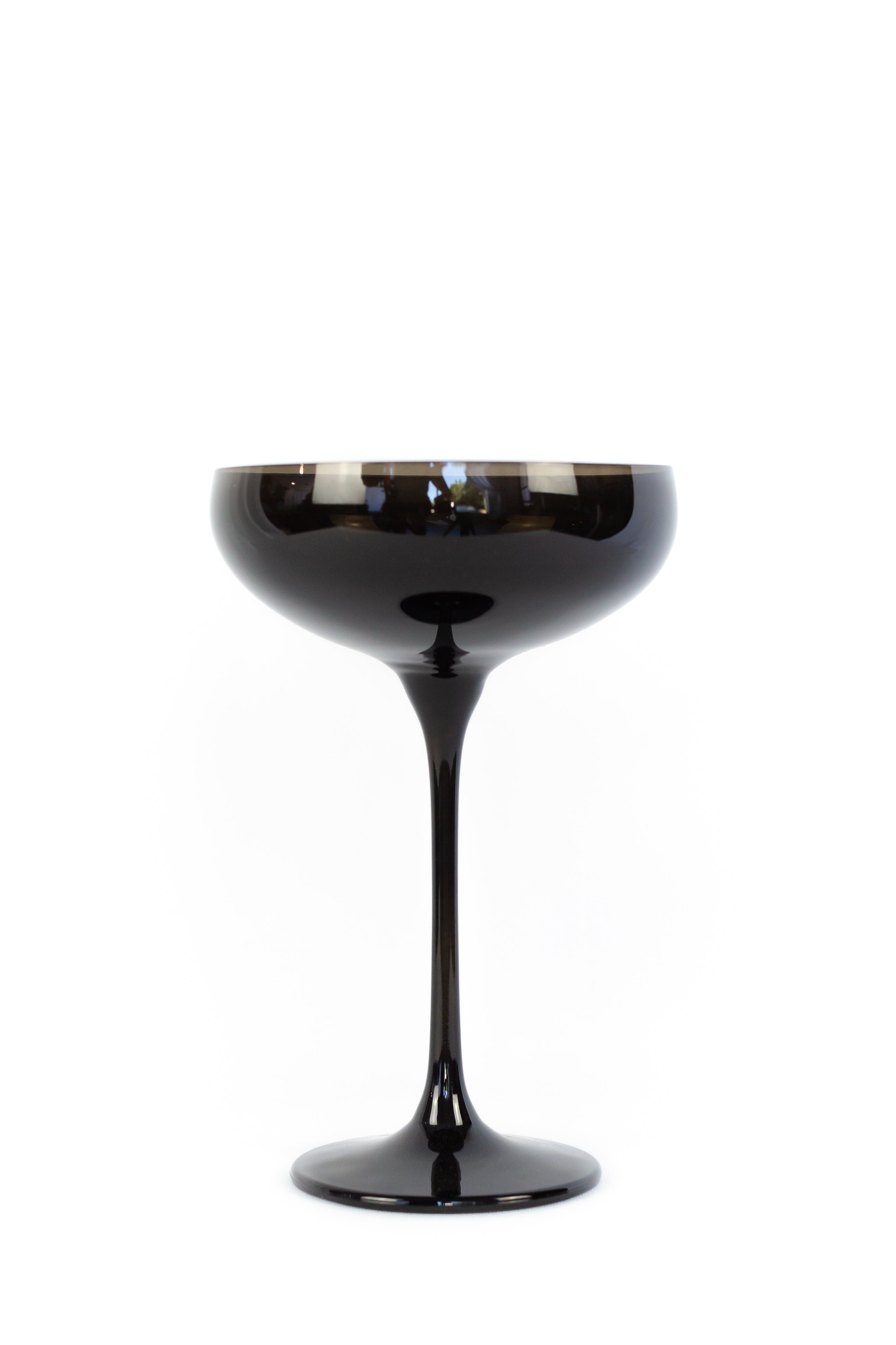 Elegant Estelle Colored Champagne Coupe Stemware Set - 6 Piece Black Onyx Glasses for Wedding, Party & Special Occasions